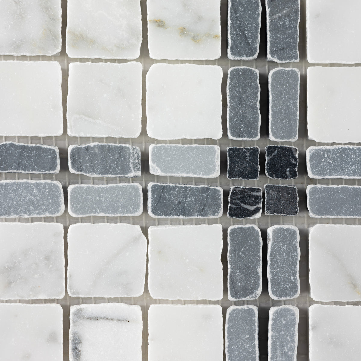 Elena-III | Patina Marble Mosaic Tile (Bianco Carrara, Bardiglio Scuro, Nero Marquina)