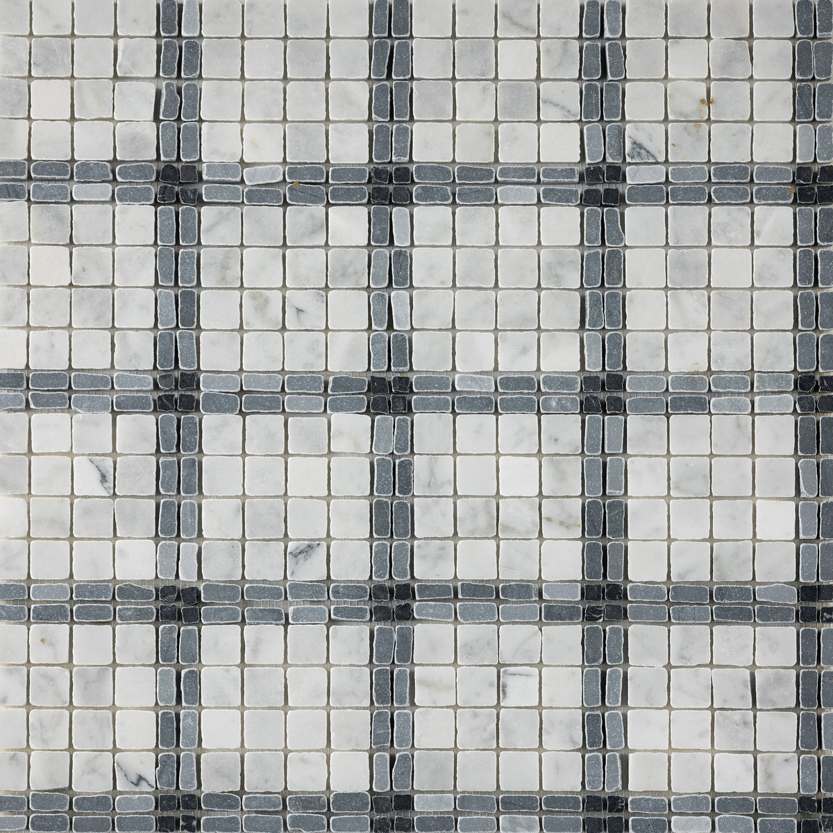 Elena-III | Patina Marble Mosaic Tile (Bianco Carrara, Bardiglio Scuro, Nero Marquina)