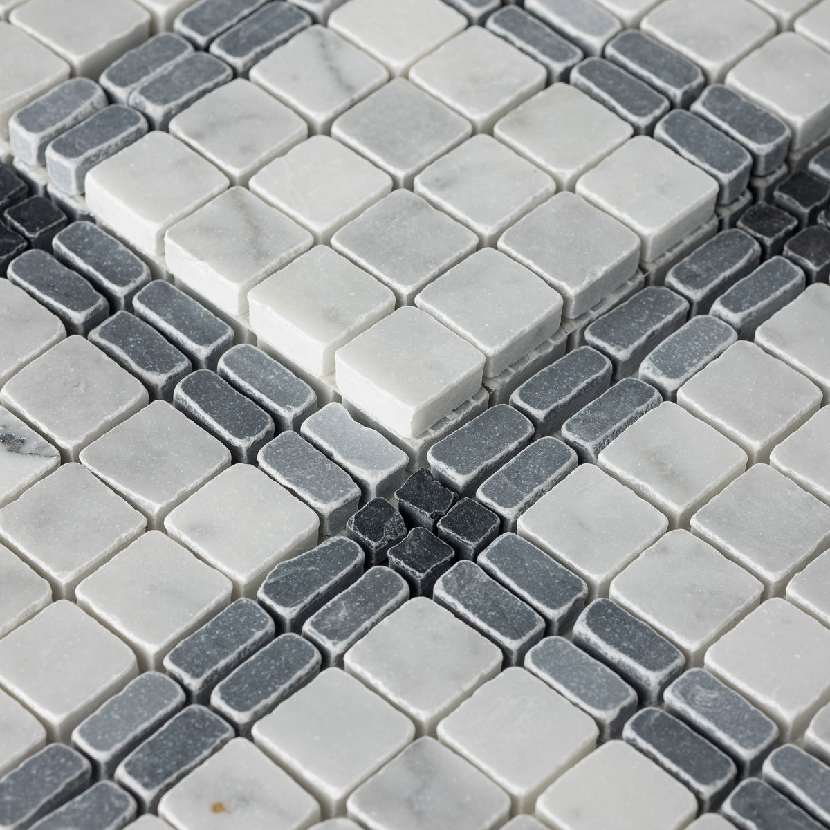 Elena-III | Patina Marble Mosaic Tile (Bianco Carrara, Bardiglio Scuro, Nero Marquina)