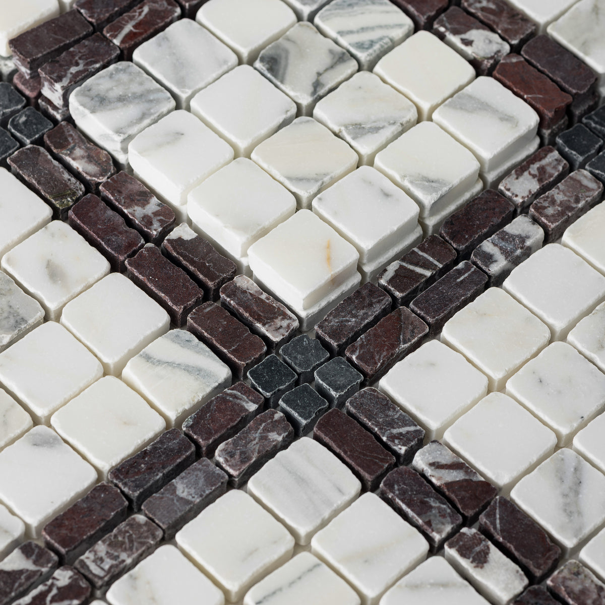 Elena-IV | Patina Marble Mosaic Tile (Arabescato Corchia, Rosso Levanto, Nero Dorato)