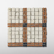 Elena-V | Patina Marble Mosaic Tile (Bianco Perlino, Rosso Verona, Nero Dorato)