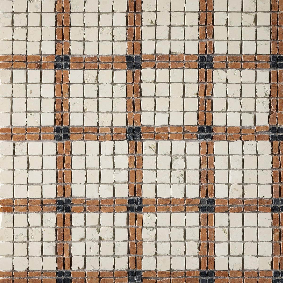 Elena-V | Patina Marble Mosaic Tile (Bianco Perlino, Rosso Verona, Nero Dorato)