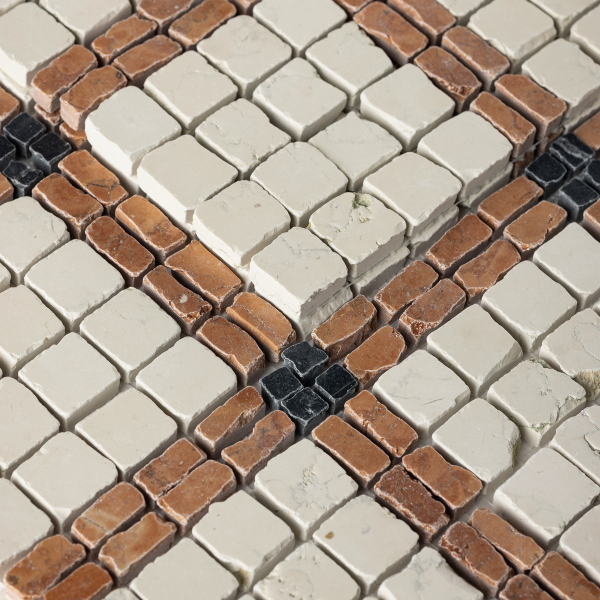 Elena-V | Patina Marble Mosaic Tile (Bianco Perlino, Rosso Verona, Nero Dorato)
