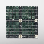 Elena-VI | Patina Marble Mosaic Tile (Verde Alpi, Nero Marquina, Arabescato Corchia)