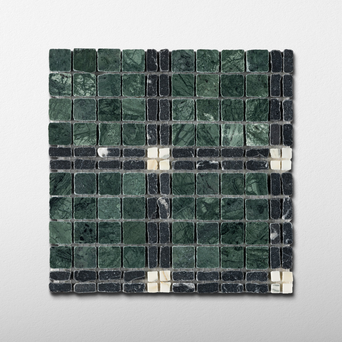 Elena-VI | Patina Marble Mosaic Tile (Verde Alpi, Nero Marquina, Arabescato Corchia)