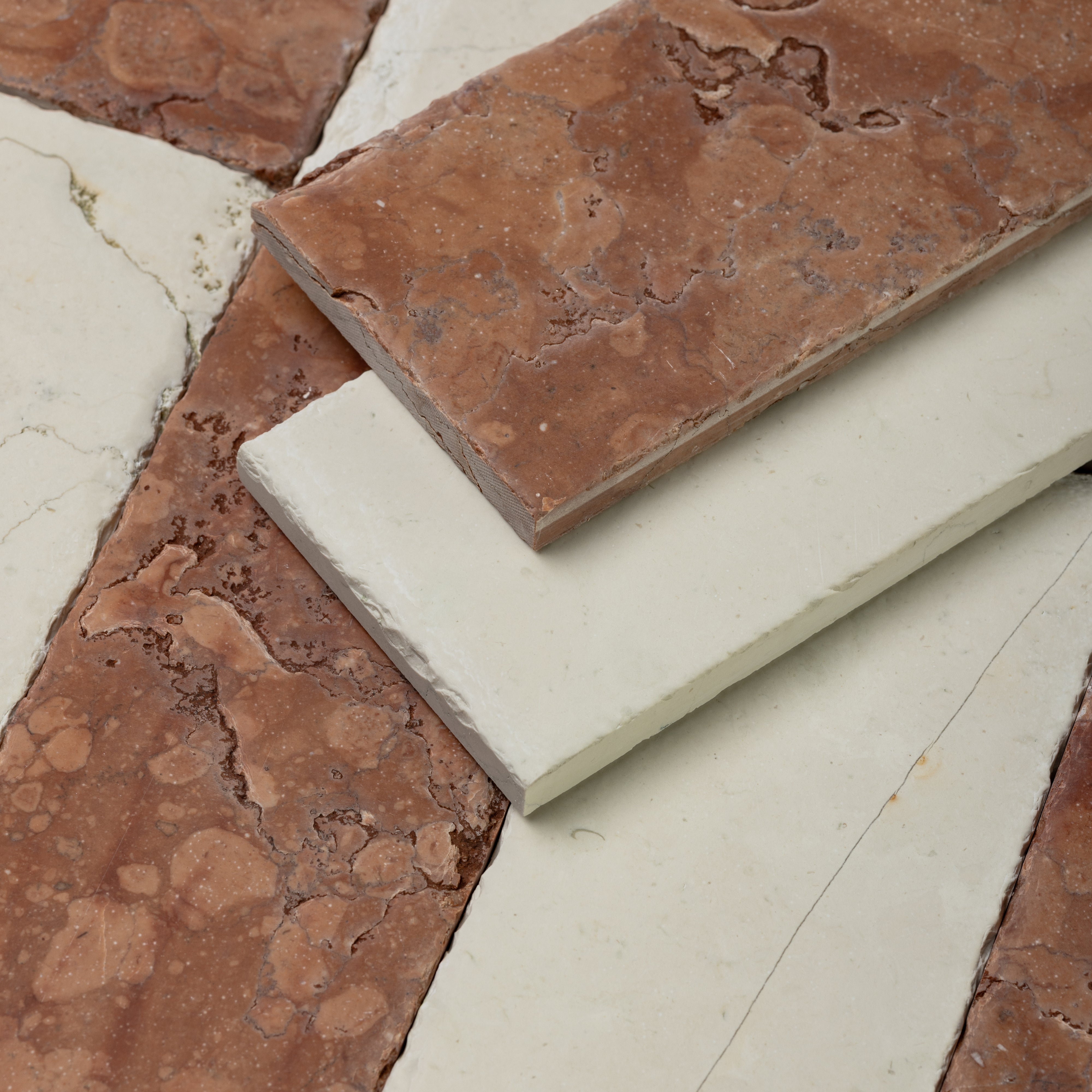 Bianco Perlino X Rosso Verona 3x12 Patina Checker Tile