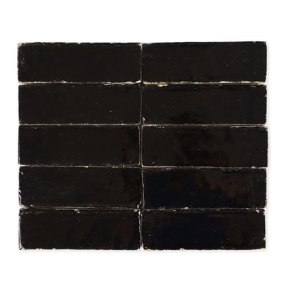Handmade Moroccan Zellige 2x6 Black Bejmat Terracotta Tile