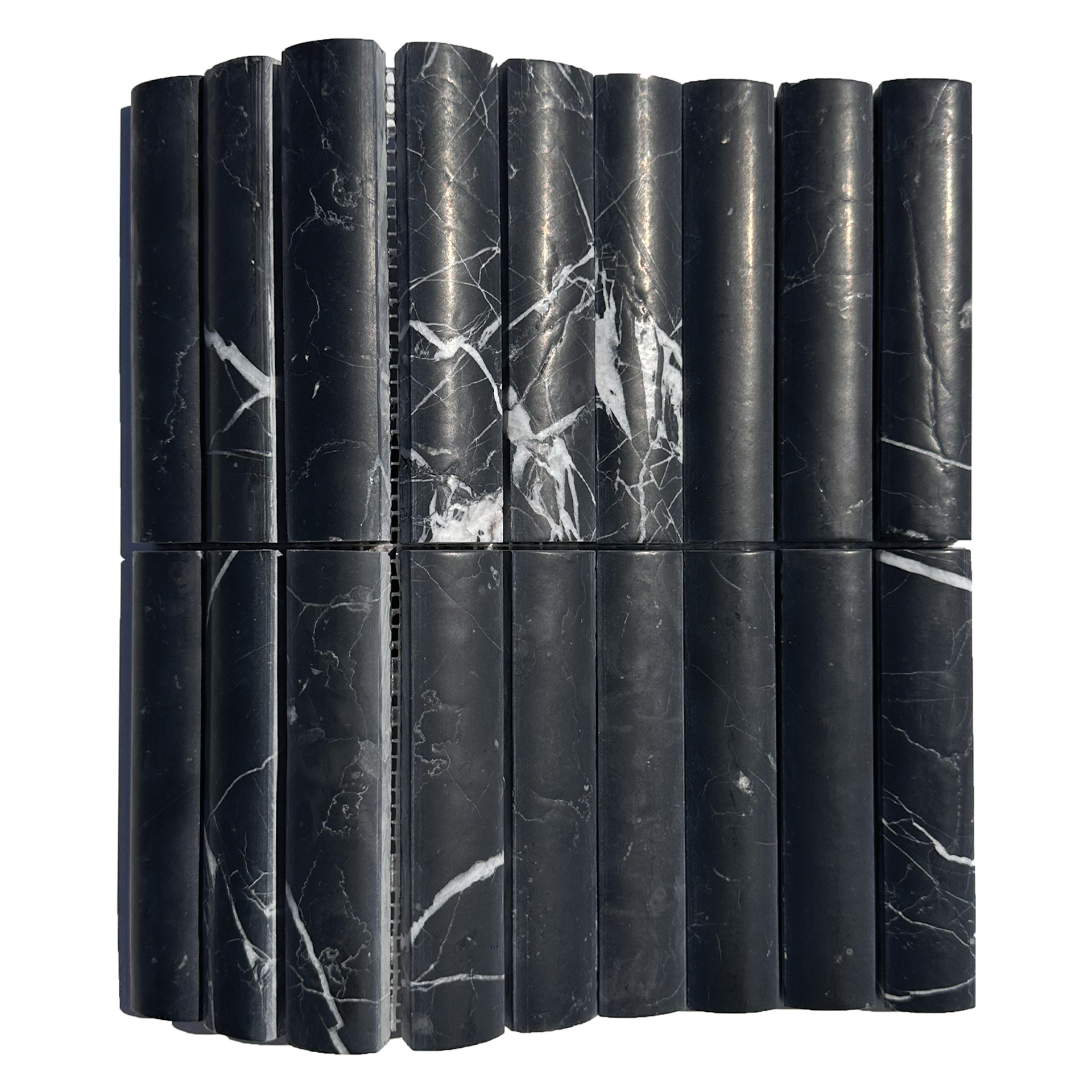 Fluted Nero Marquina Marble Honed Mosaic Tile