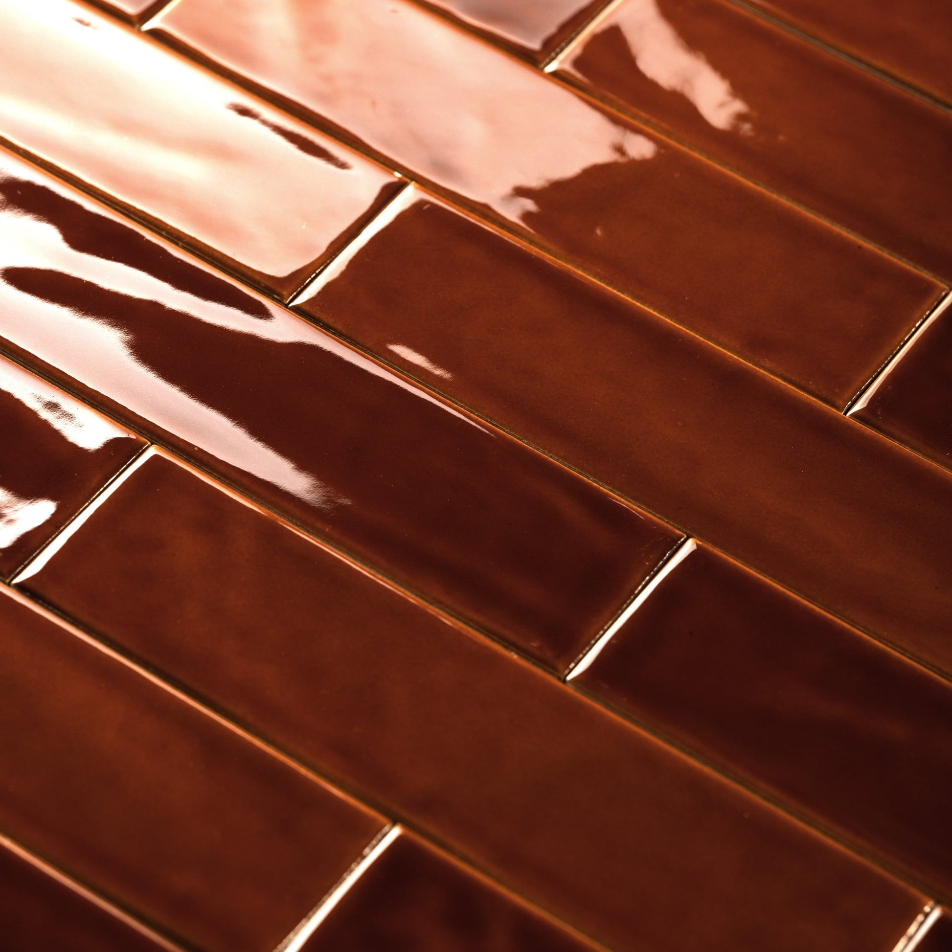 2x8 Caramel Toffee Glossy Ceramic Tile - Cemento Collection