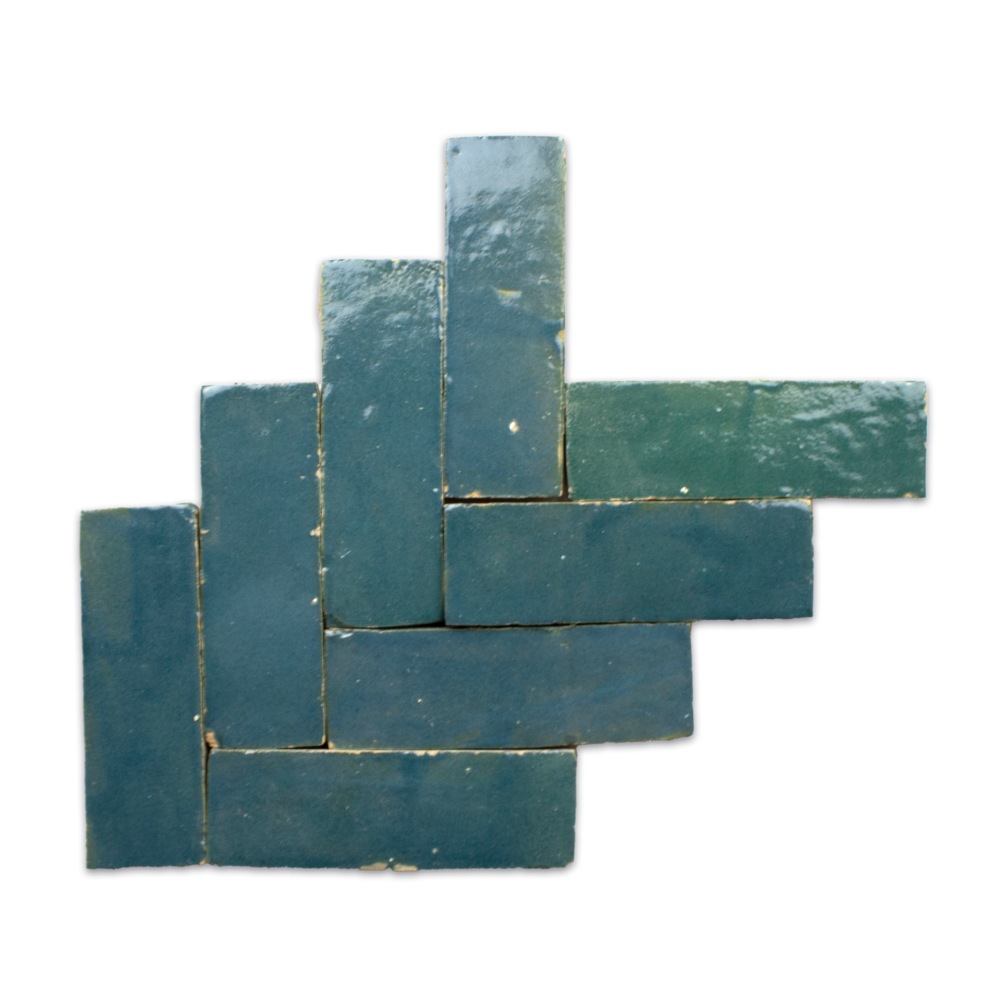 Handmade Moroccan Zellige 2x6 Aquamarine Green Bejmat Terracotta Tile