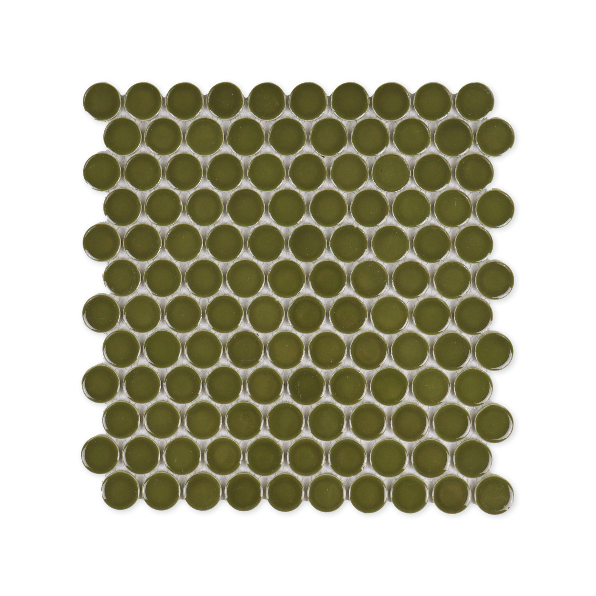 Moss Green Glossy Jumbo Penny Round Mosaic Tile
