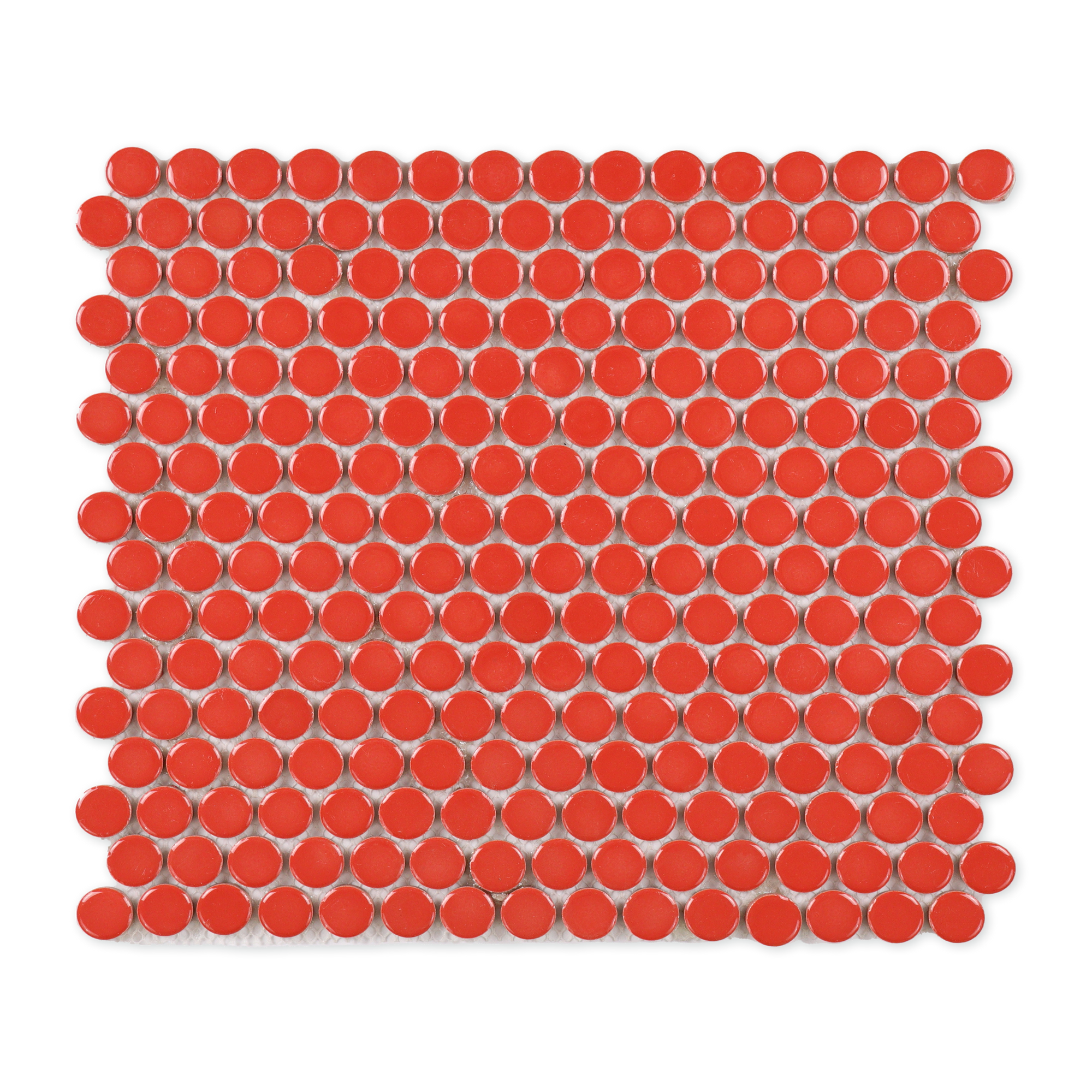 Scarlet Red Glossy Penny Round Mosaic Tile