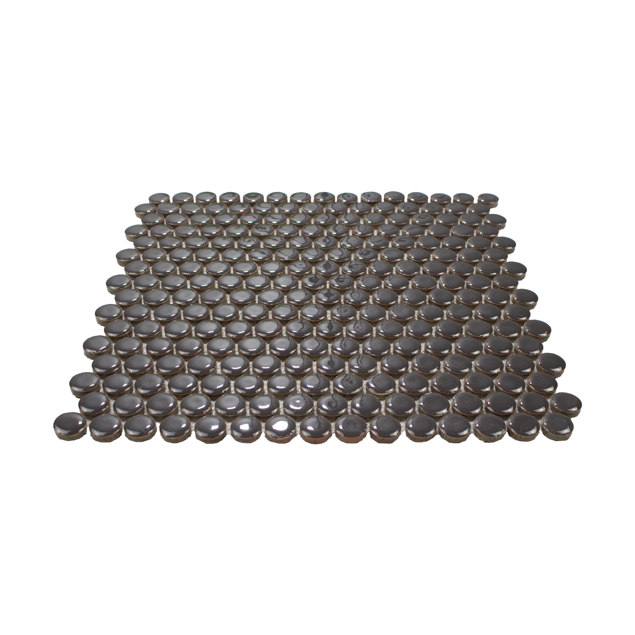Gray with Brown Border Glossy Penny Round Mosaic Tile - Lot of 89.1 Sq ft