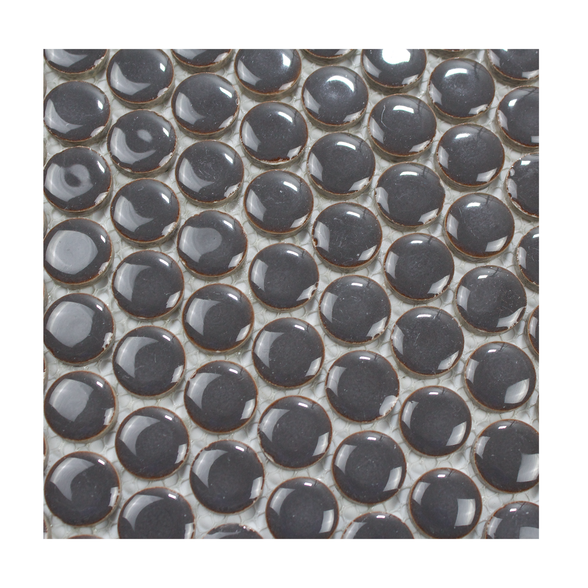 Gray with Brown Border Glossy Penny Round Mosaic Tile - Lot of 89.1 Sq ft