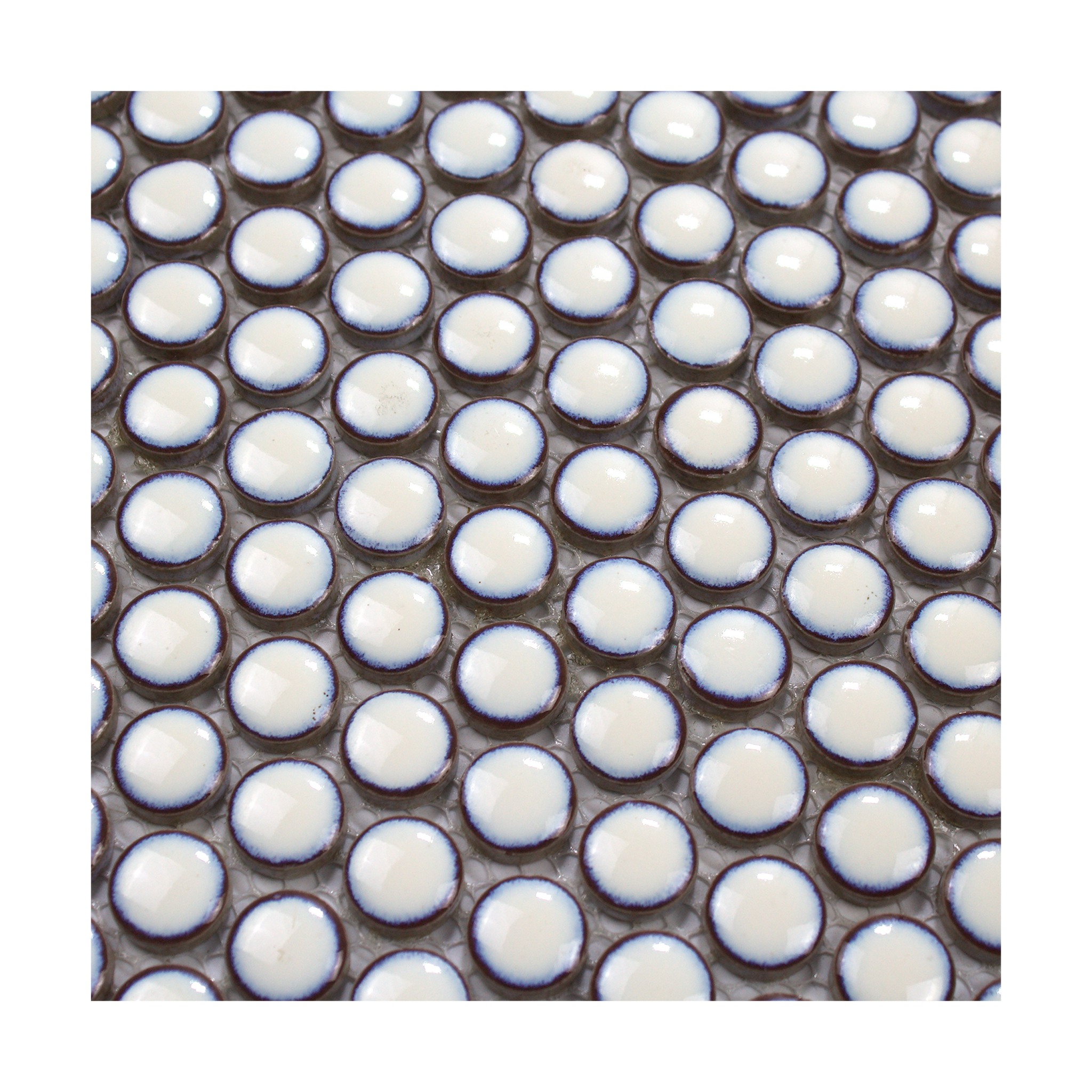 White with Brown Border Glossy Penny Round Mosaic Tile - Lot of 89.1 Sq ft