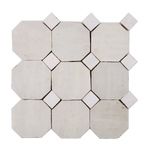 Moroccan Zellige Off White Octagon Mosaic with Snow White dots