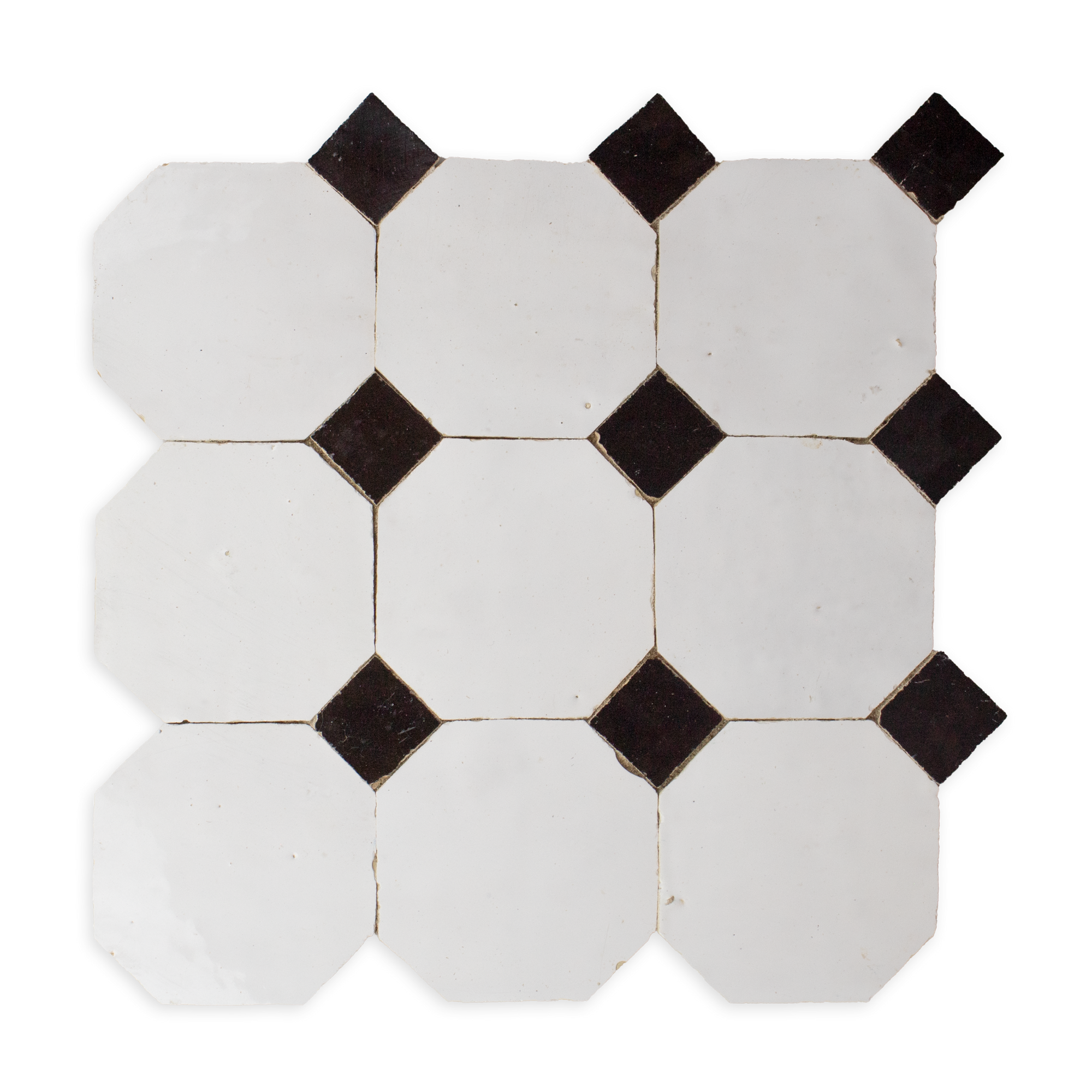 Moroccan Zellige Snow White Mosaic with Glossy Black dots