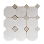 Moroccan Zellige Snow White Mosaic with Off White dots