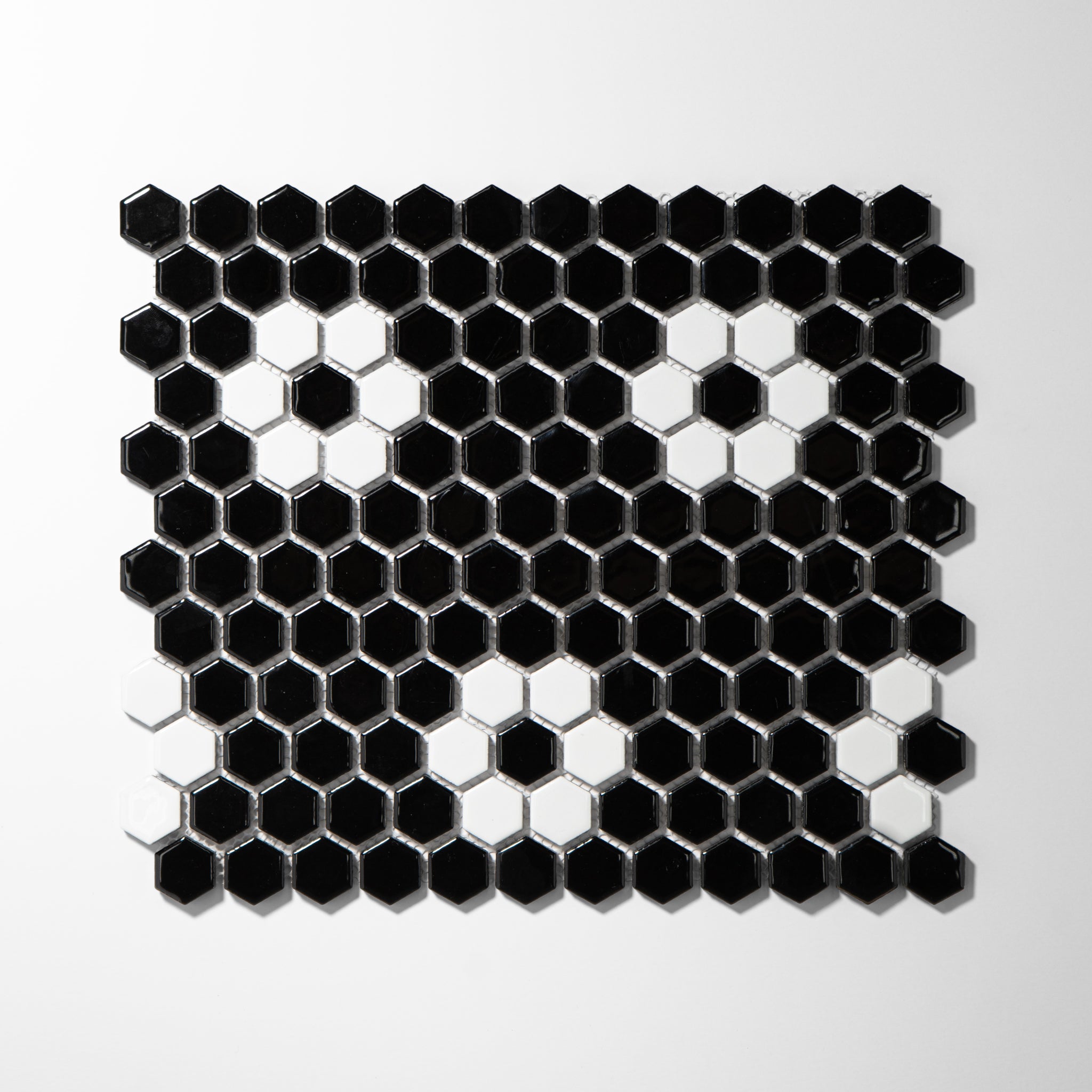 Metro Hex Glossy Black with White Flower Porcelain Mosaic Tile
