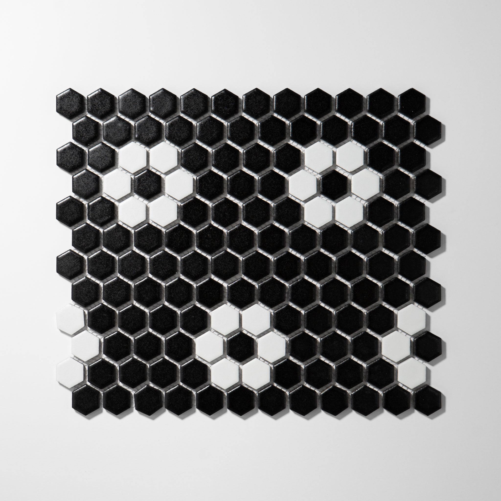 Metro Hex Matte Black with White Flower Porcelain Mosaic Tile
