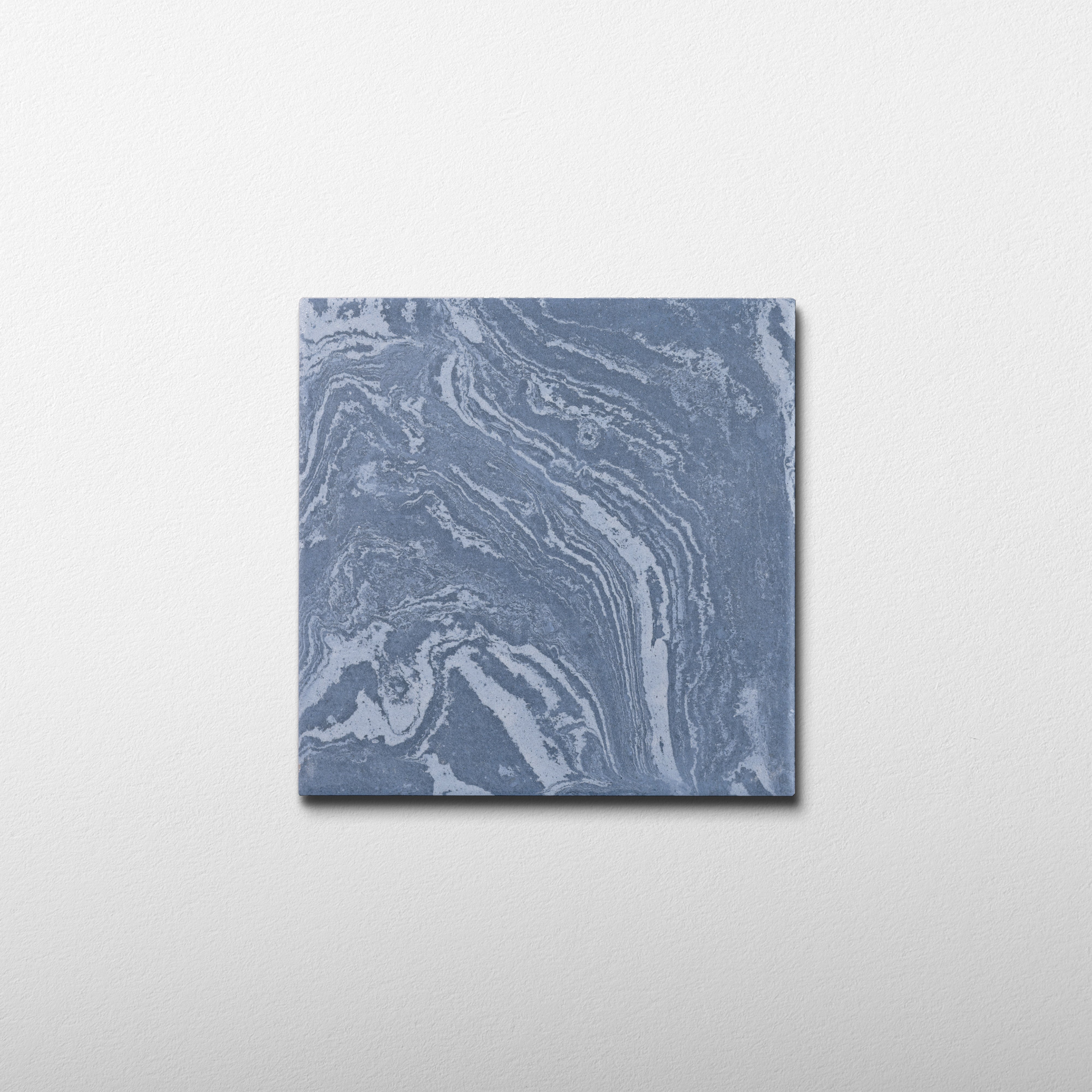 Square tile with blue and gray marbled pattern porcelain tile