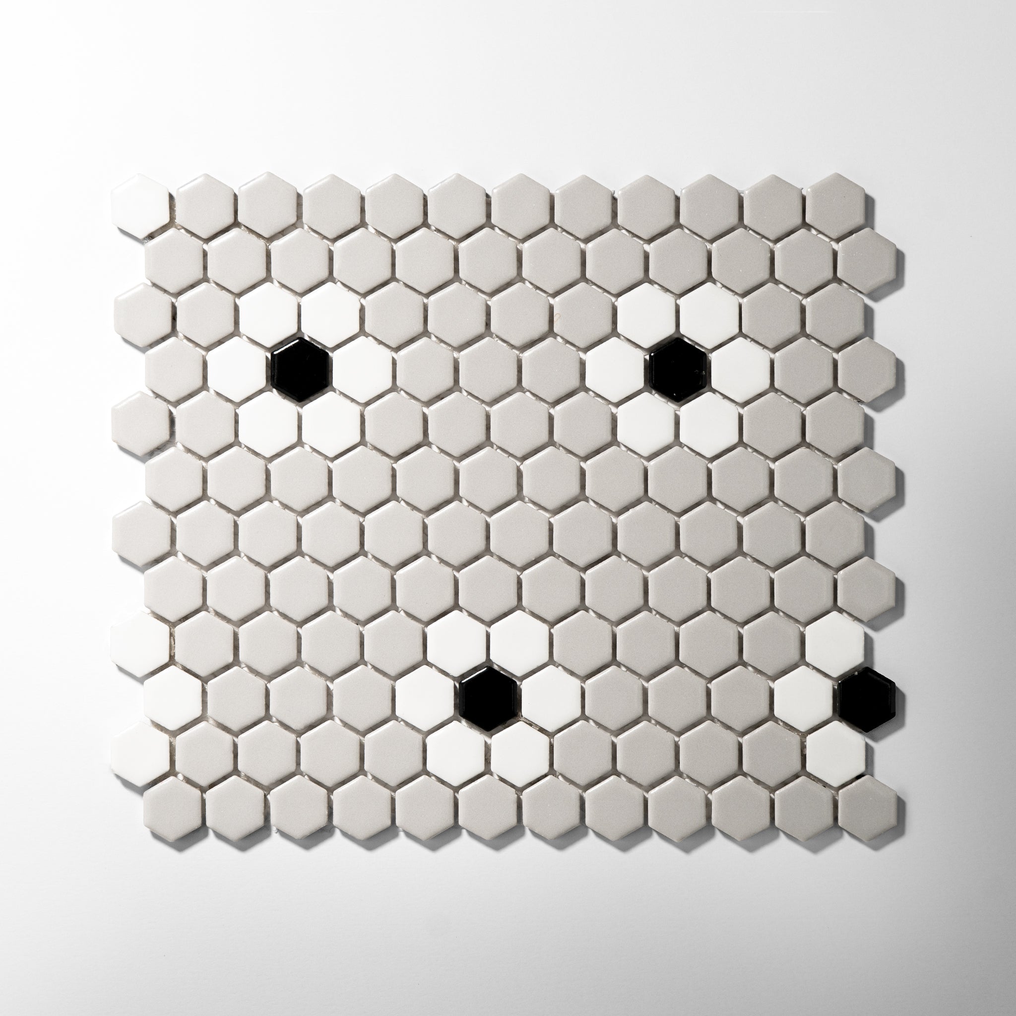 Metro Hex Matte Grey with Black Flower Porcelain Mosaic Tile