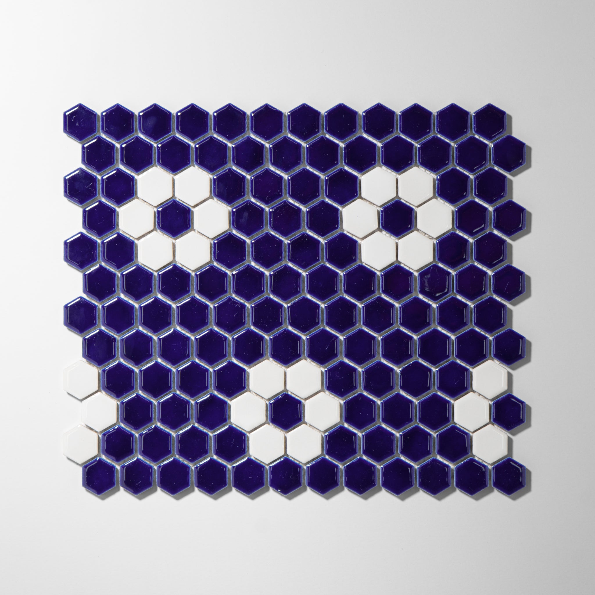 Metro Hex Glossy Cobalt Blue with White Flower Porcelain Mosaic Tile