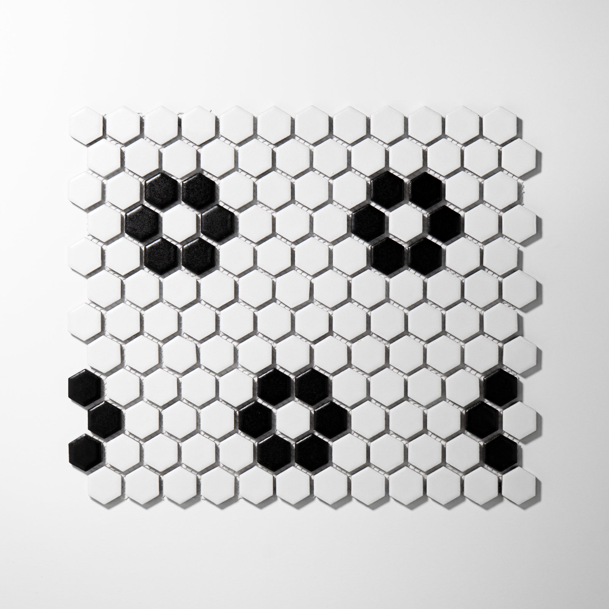 Metro Hex Matte White with Black Flower Porcelain Mosaic Tile