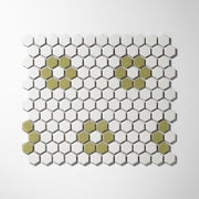 Metro Hex Matte White with Glossy Green Flower Porcelain Mosaic Tile