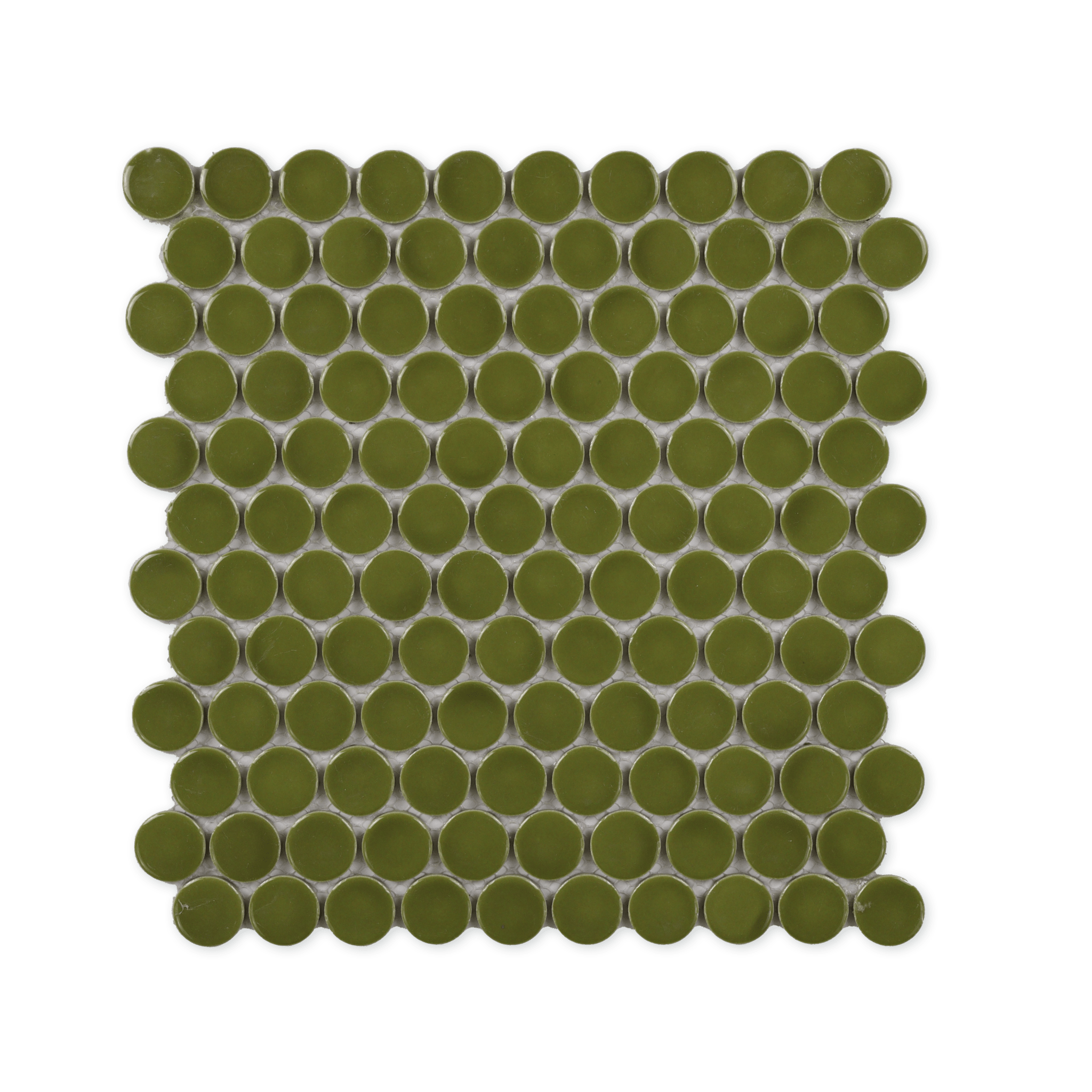 Asparagus Green Glossy Jumbo Penny Round Mosaic Tile - Cemento Collection