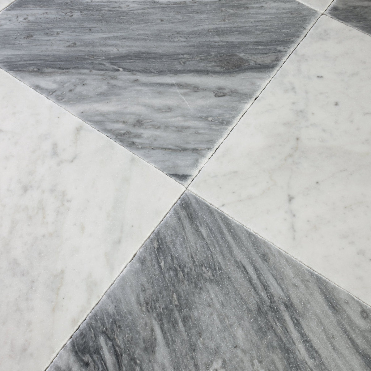 Bardiglio Scuro X Bianco Carrara 12x12 Patina Checker Tile - Cemento Collection