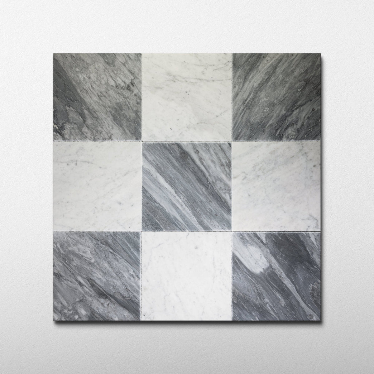 Bardiglio Scuro X Bianco Carrara 12x12 Patina Checker Tile - Cemento Collection