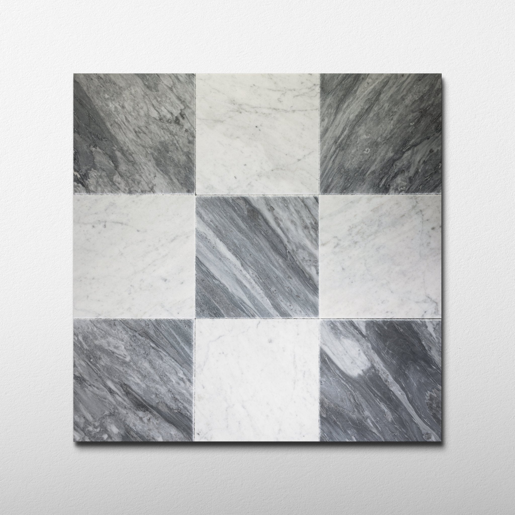 Bardiglio Scuro X Bianco Carrara 12x12 Patina Checker Tile - Cemento Collection
