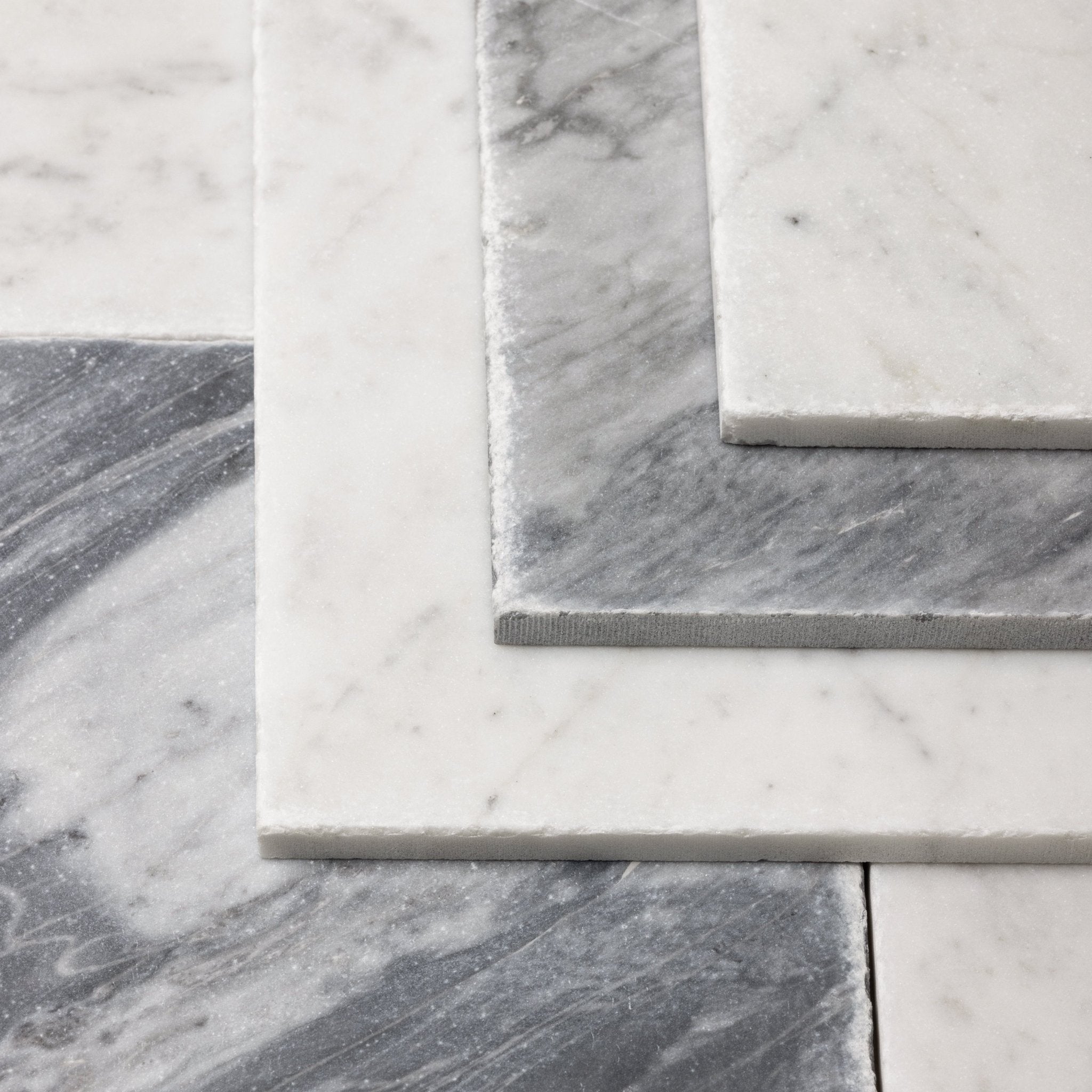 Bardiglio Scuro X Bianco Carrara 12x12 Patina Checker Tile - Cemento Collection