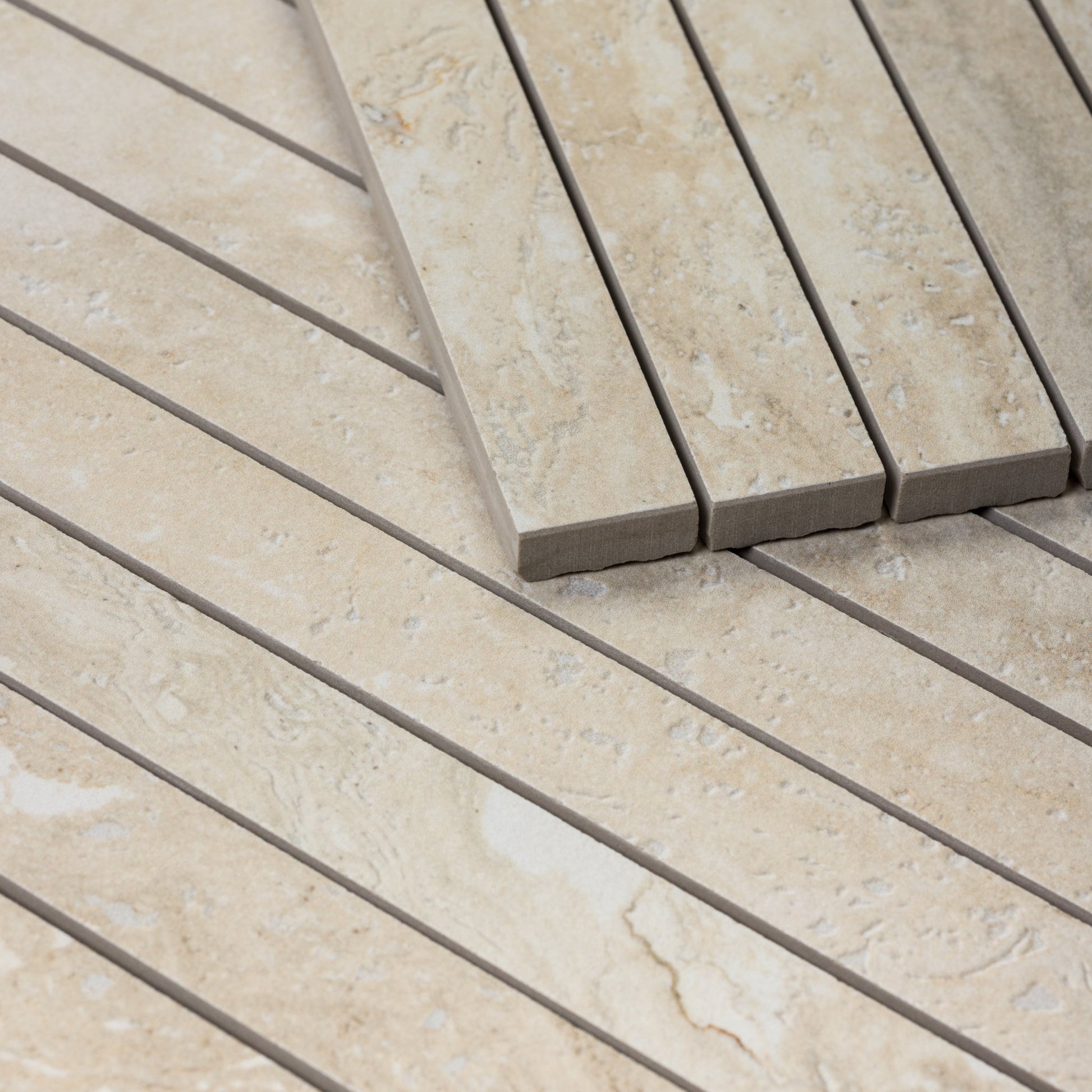 Beige Travertine 1x48 Strip Porcelain Tile - Cemento Collection