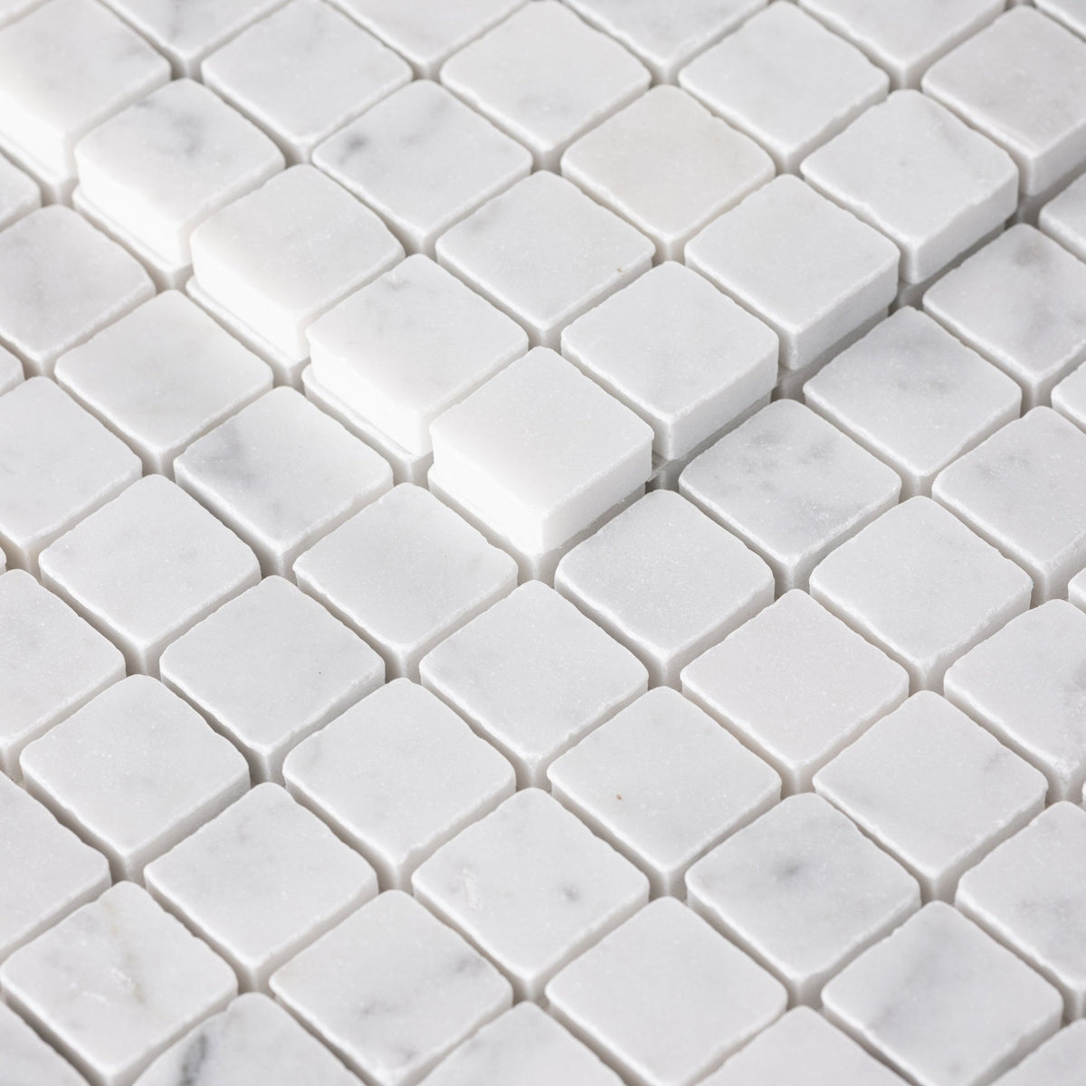 Bianco Carrara 1x1 Patina Marble Mosaic Tile - Cemento Collection