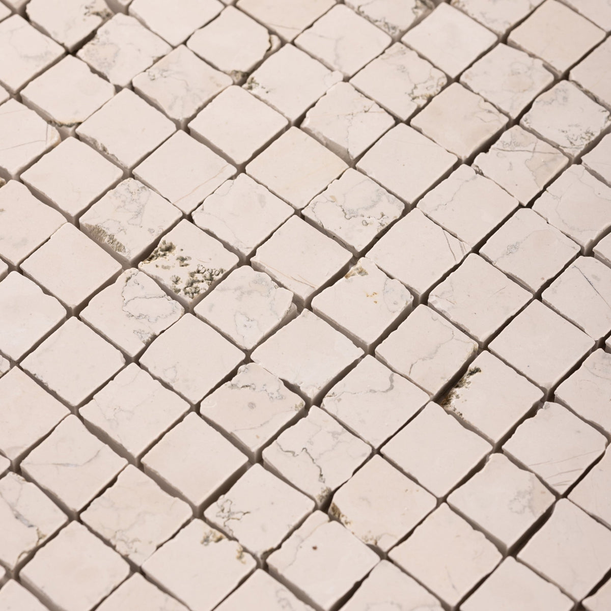 Bianco Perlino 1x1 Patina Marble Mosaic Tile - Cemento Collection