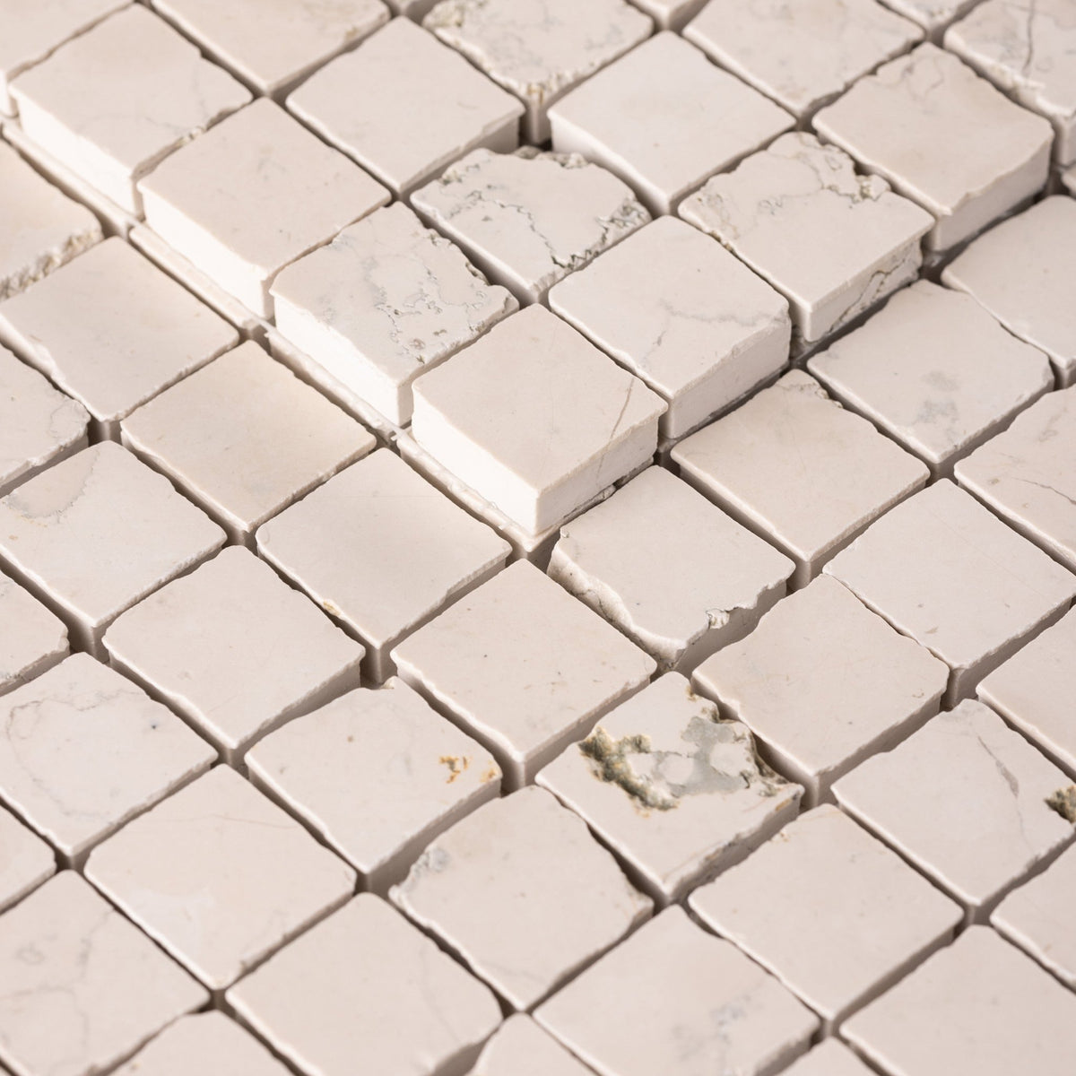 Bianco Perlino 1x1 Patina Marble Mosaic Tile - Cemento Collection