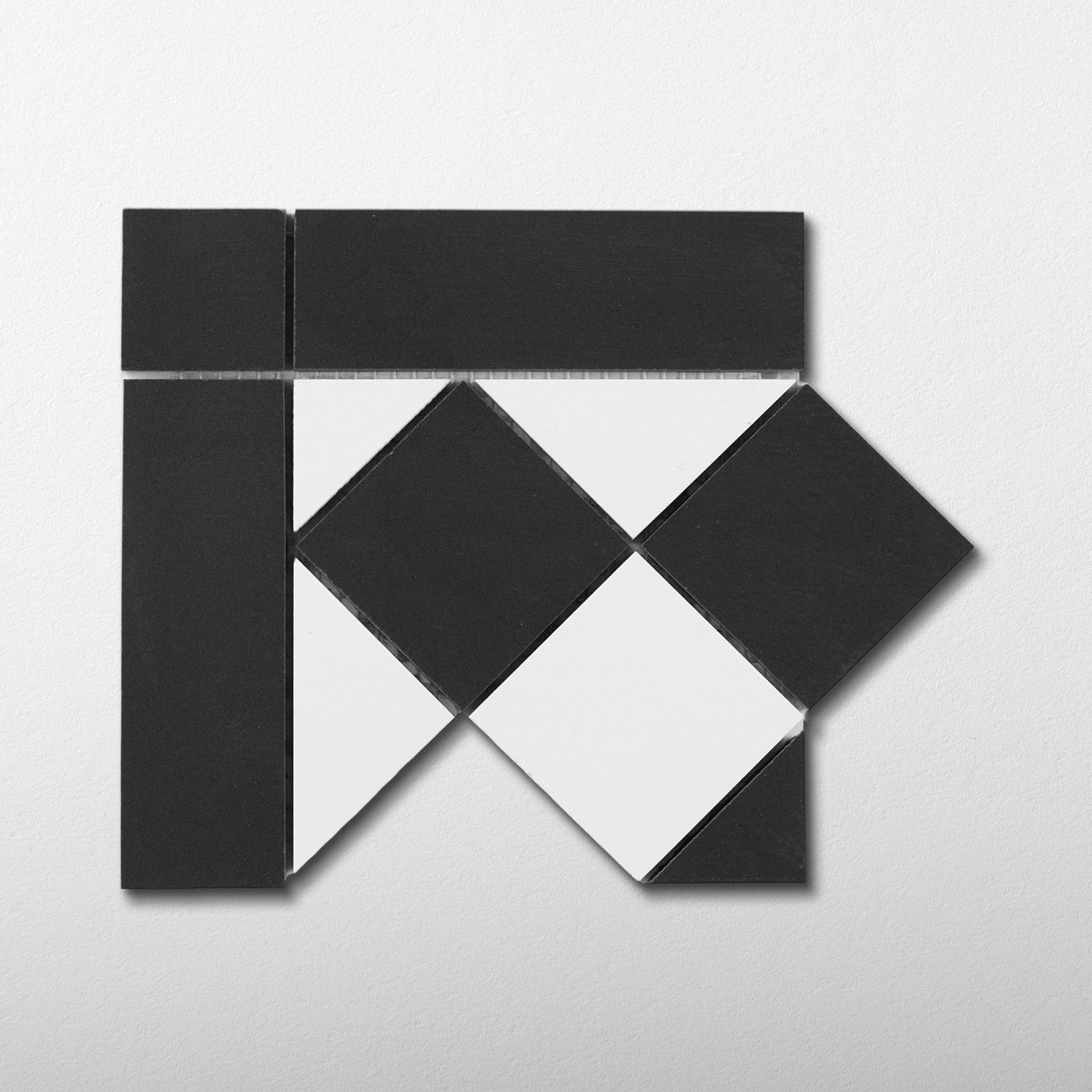 Black & White 4x4 Checker True Body Porcelain Mosaic Bundle (37.84 sqft) + Border Kit (46 linear ft) - Cemento Collection