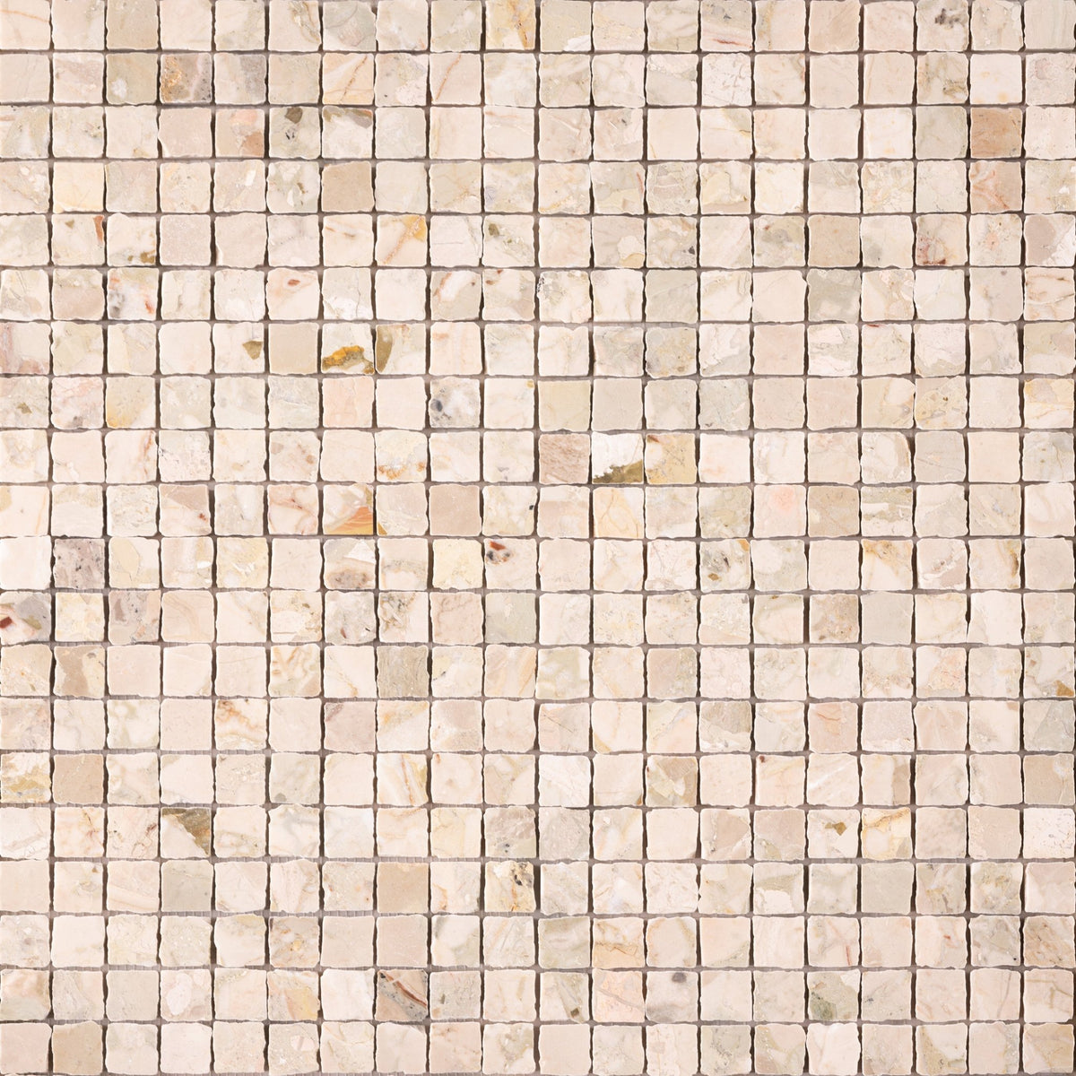 Botticelli Breccia Rose 1x1 Patina Marble Mosaic Tile - Cemento Collection