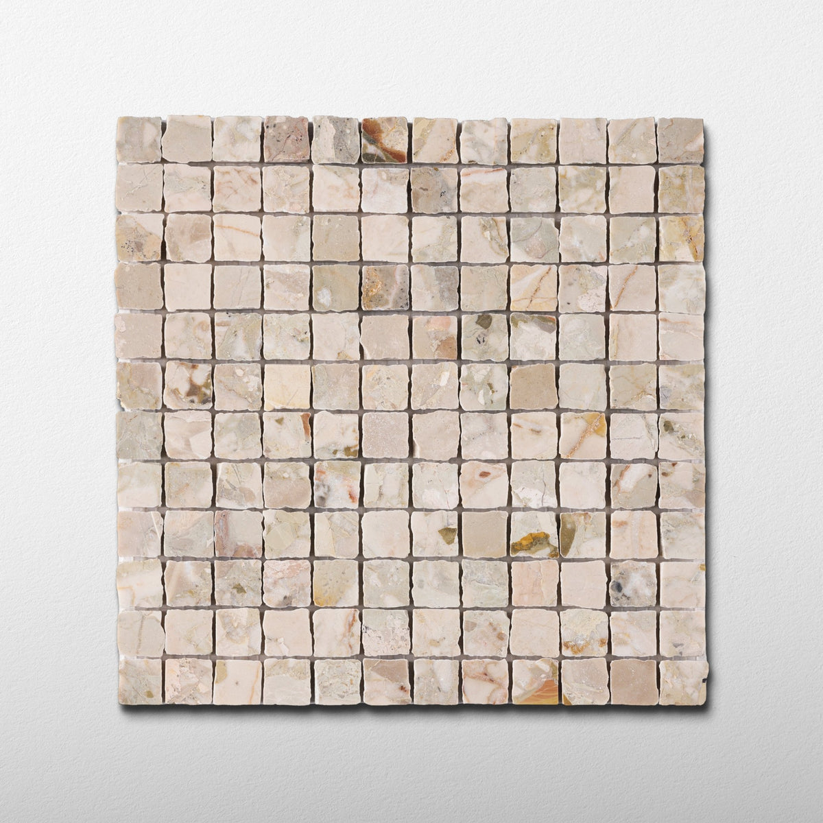 Botticelli Breccia Rose 1x1 Patina Marble Mosaic Tile - Cemento Collection