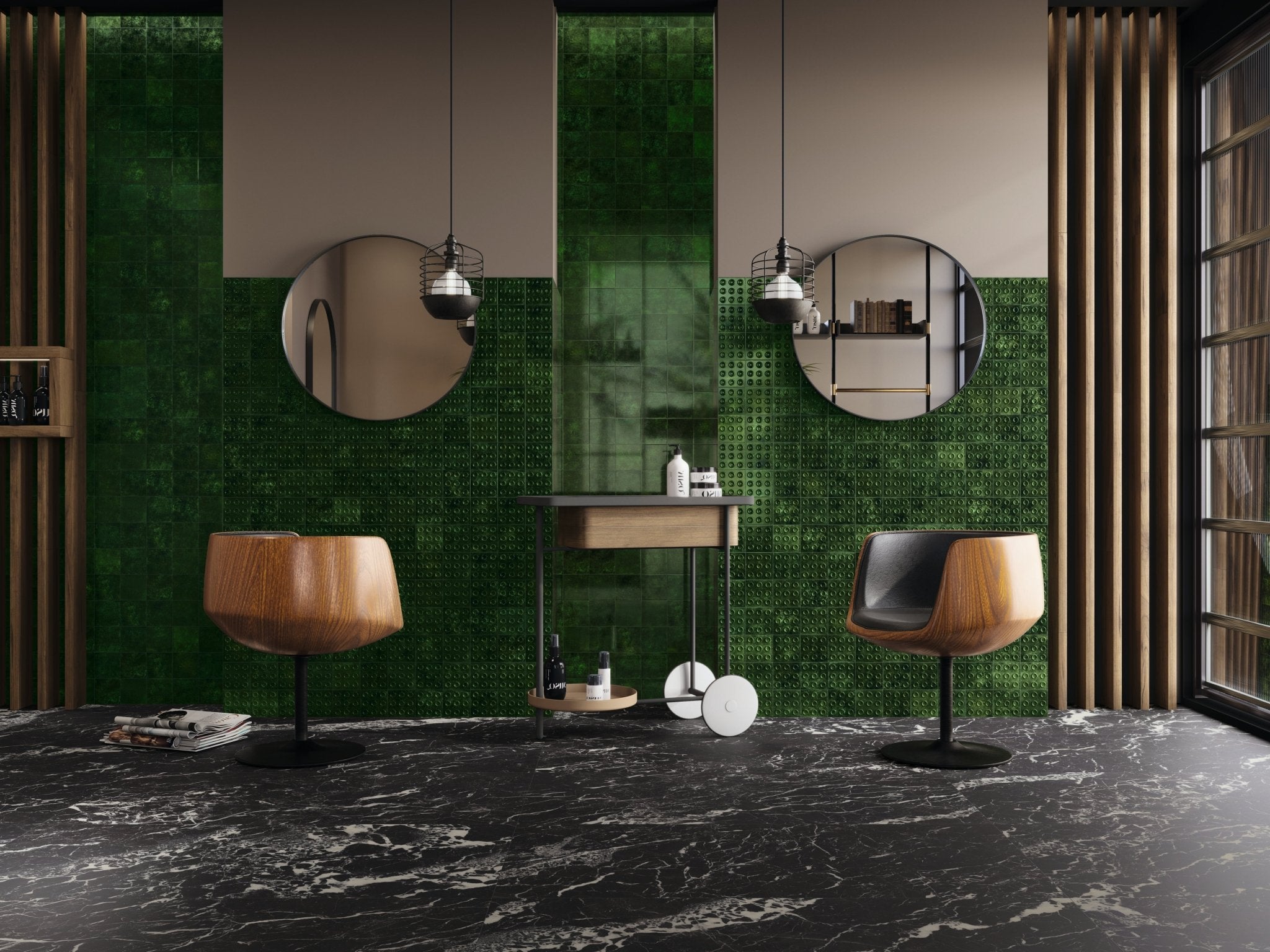 Bubble 4x4 Square Alpine Green Ceramic Tiles - Cemento Collection