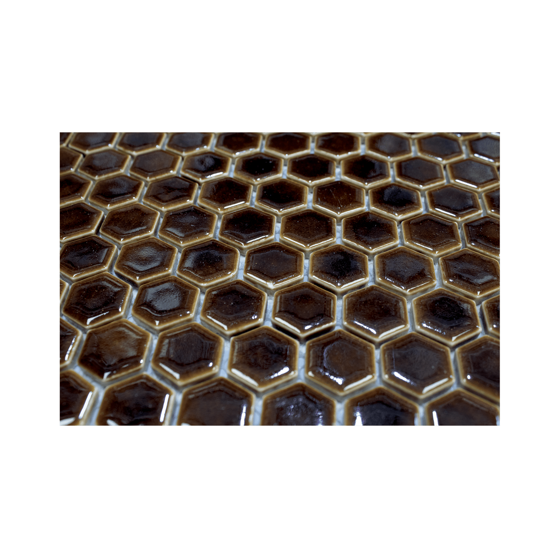 Burnt Brown Glossy Hexagon Mosaic Tile - Cemento Collection