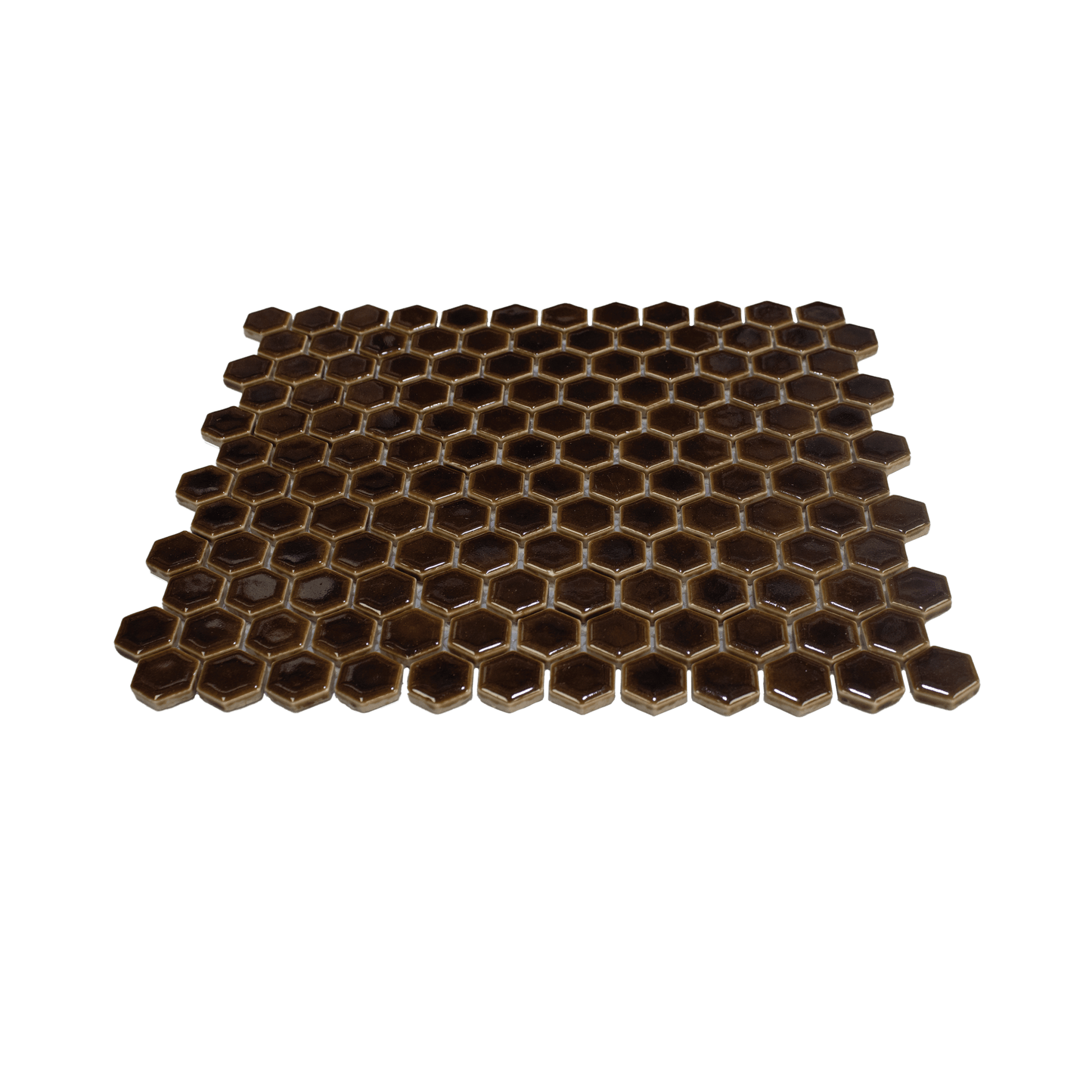 Burnt Brown Glossy Hexagon Mosaic Tile - Cemento Collection