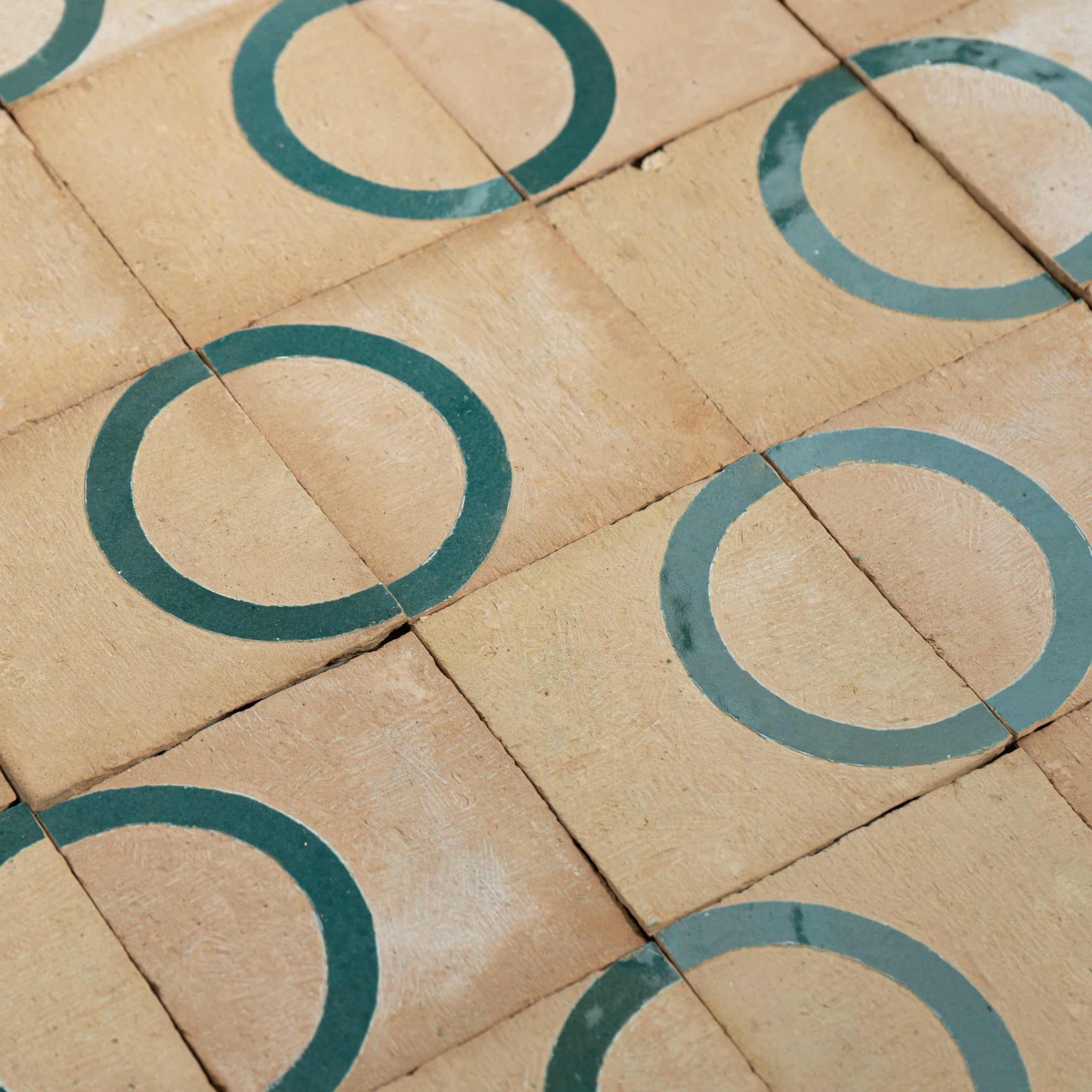 Chiseled 4x4 Circular Aquamarine Green Zellige Tile - Cemento Collection