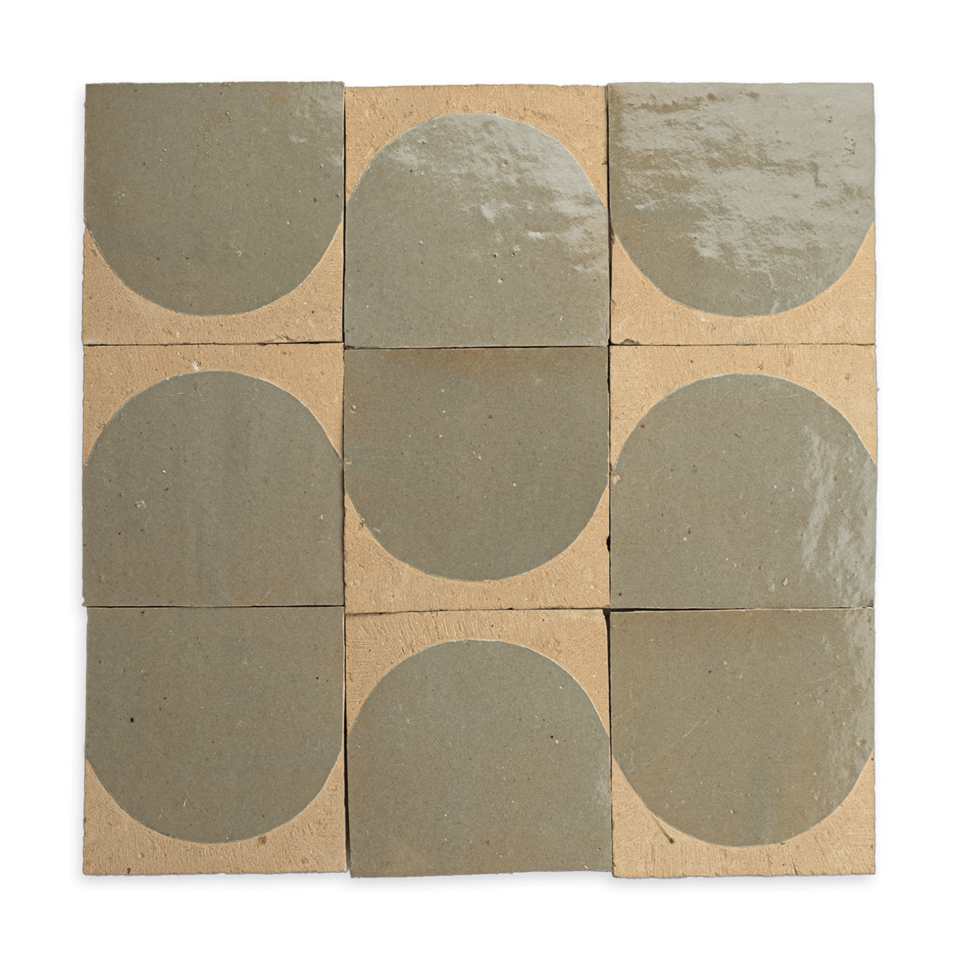 Chiseled 4x4 Half - Moon Earth Zellige Tile - Cemento Collection