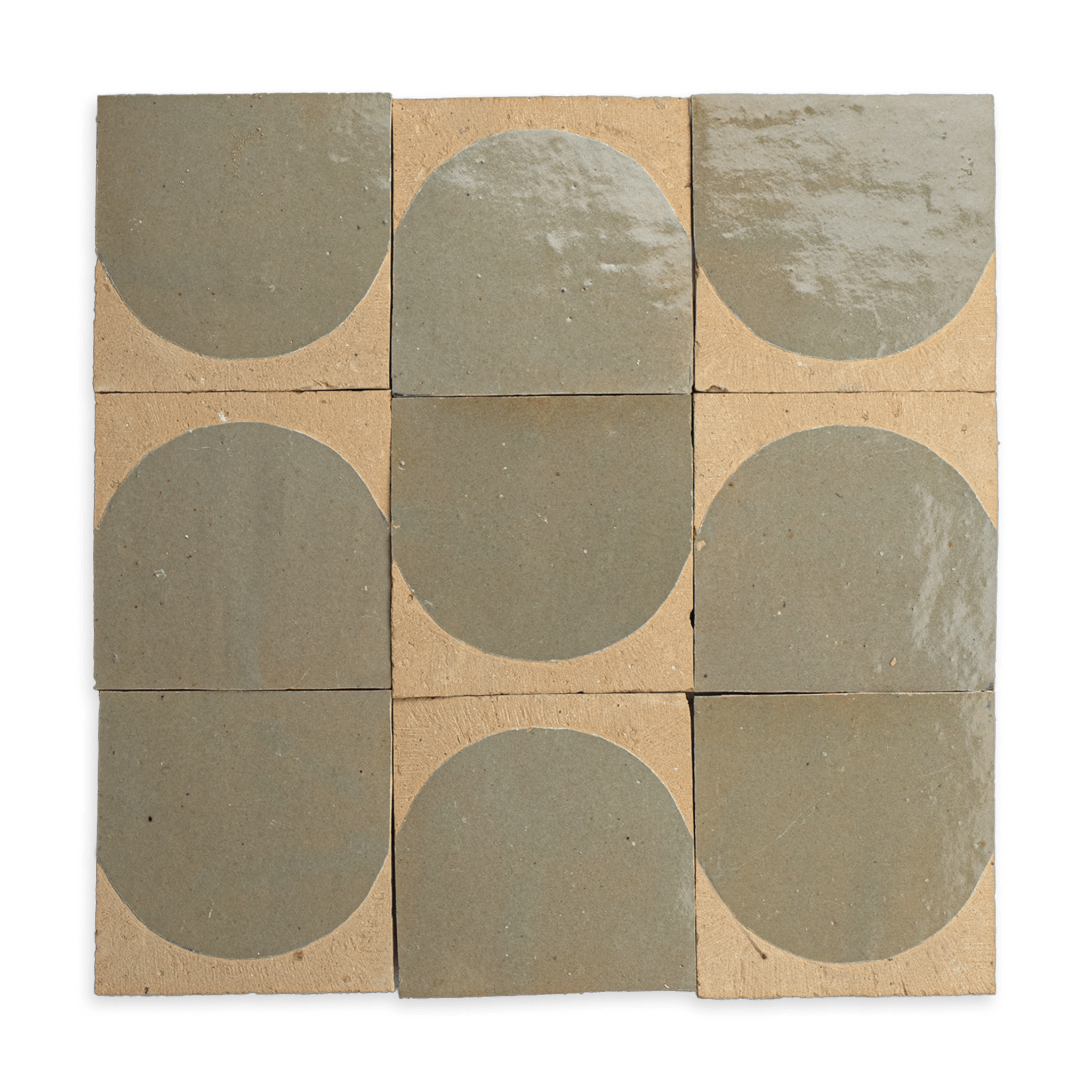 Chiseled 4x4 Half - Moon Earth Zellige Tile - Cemento Collection