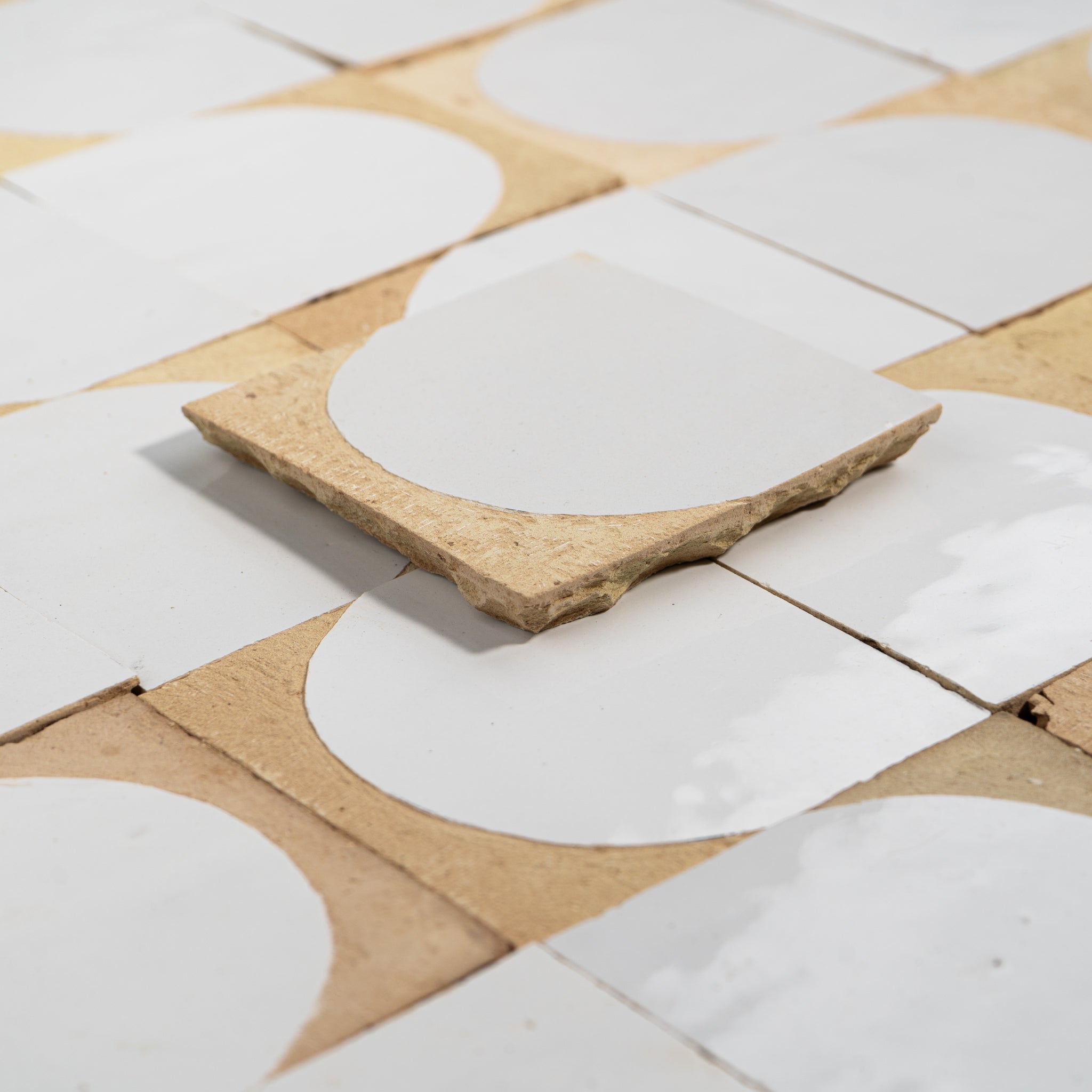 Chiseled 4x4 Half - Moon Snow White Zellige Tile - Cemento Collection