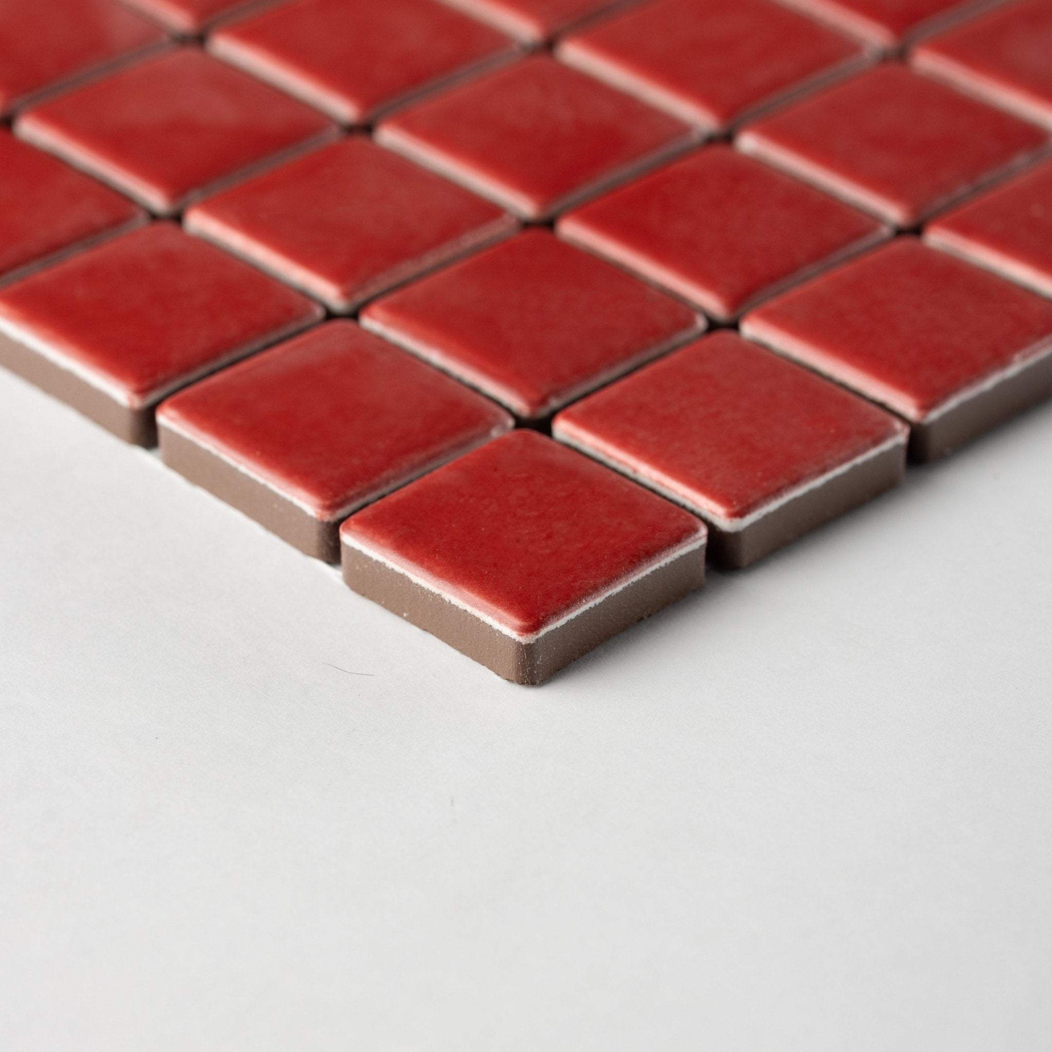 Chroma Grid | Red Tomato 1x1" Square Matte Mosaic Tile - Cemento Collection