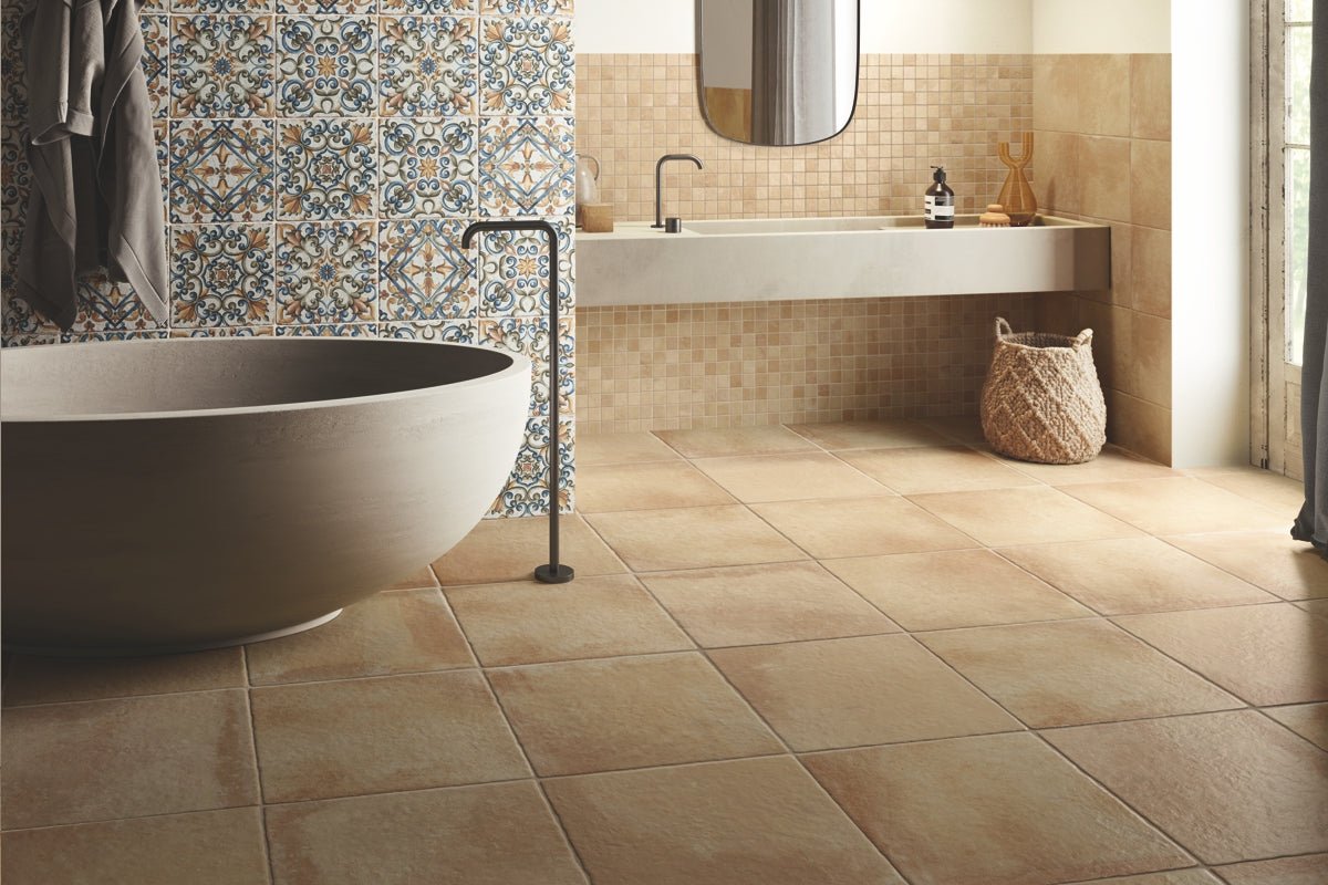 Cotto Tumbled Grip Porcelain Tile 12x12 - Cemento Collection